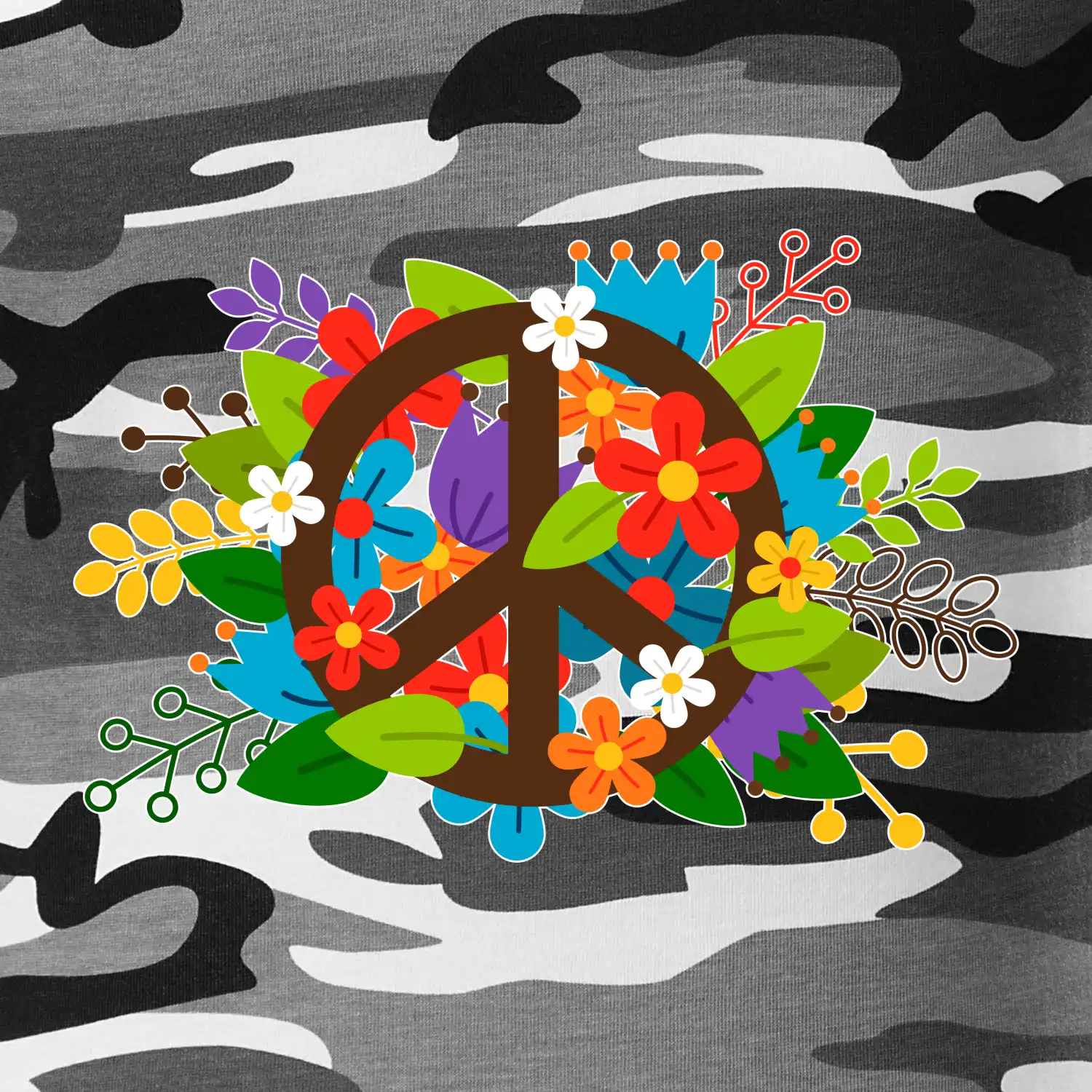 Peace symbol prorostlý květinami