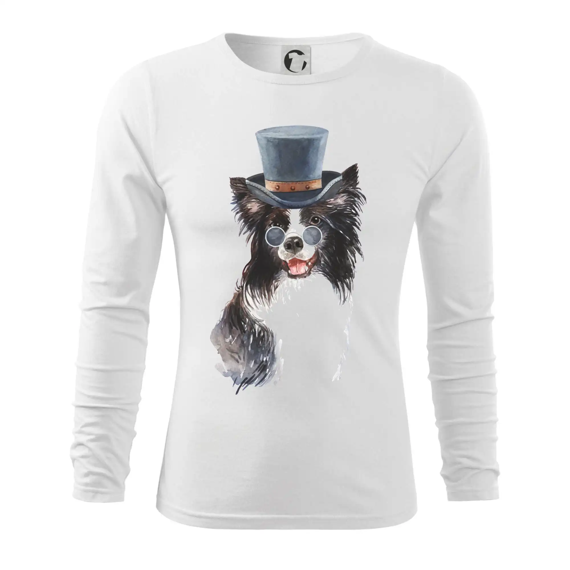 Border kólia na tričku - Border kólia v klobúku - Tričko s dlhým rukávom FIT-T long sleeve