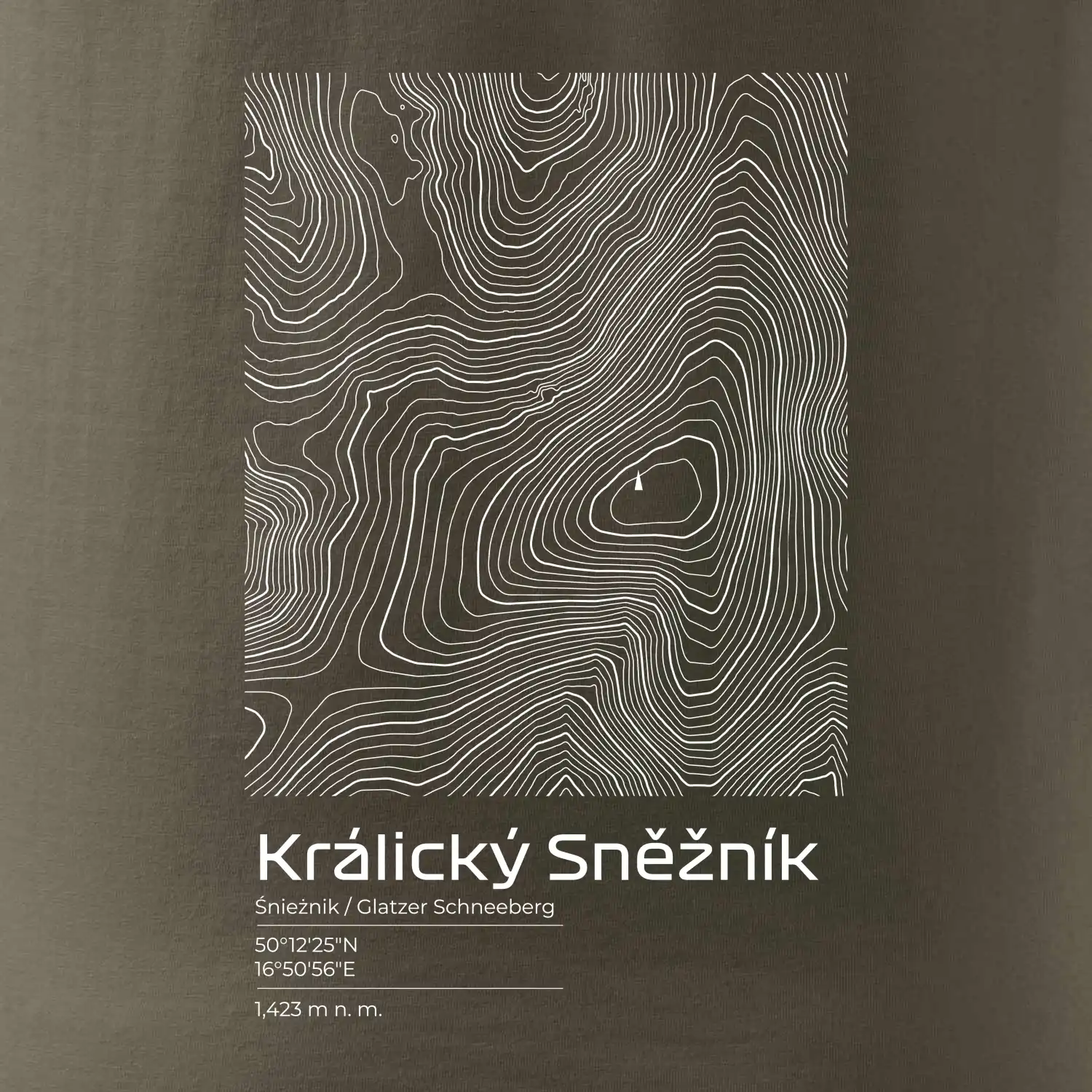 Králický Sněžník - vrstevnice v obdélníku
