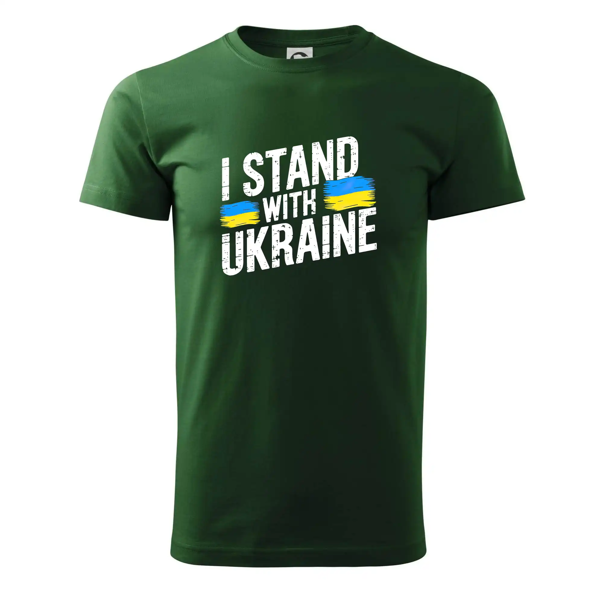 Tričká s vlajkou ukrajiny - I stand with ukraine tlačiaci nápis - Klasické pánske tričko vyššej gramáže