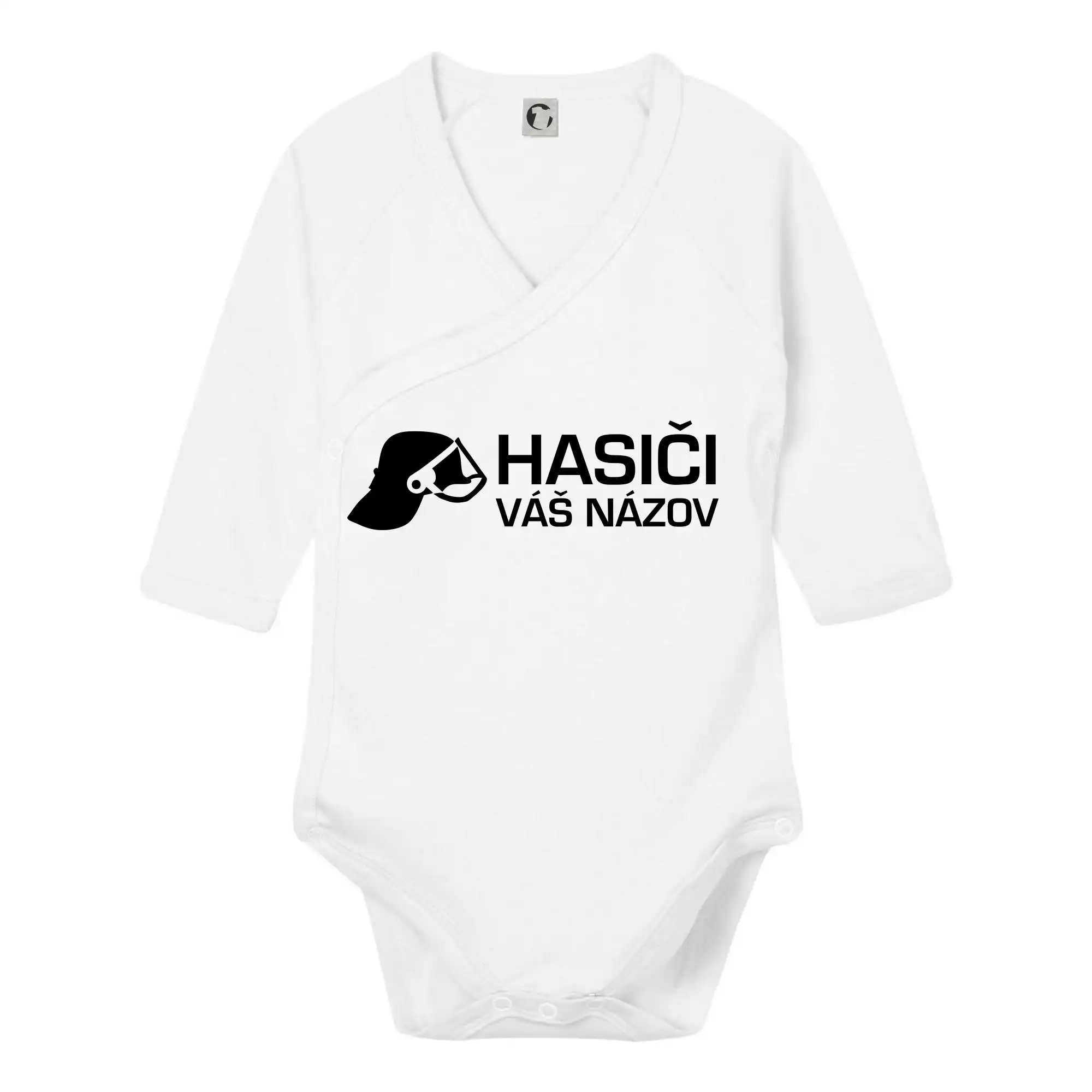 Originálne tričká pre hasičov - Hasiči helma - vlastný nápis - Body zavinovacie s dlhým rukávom