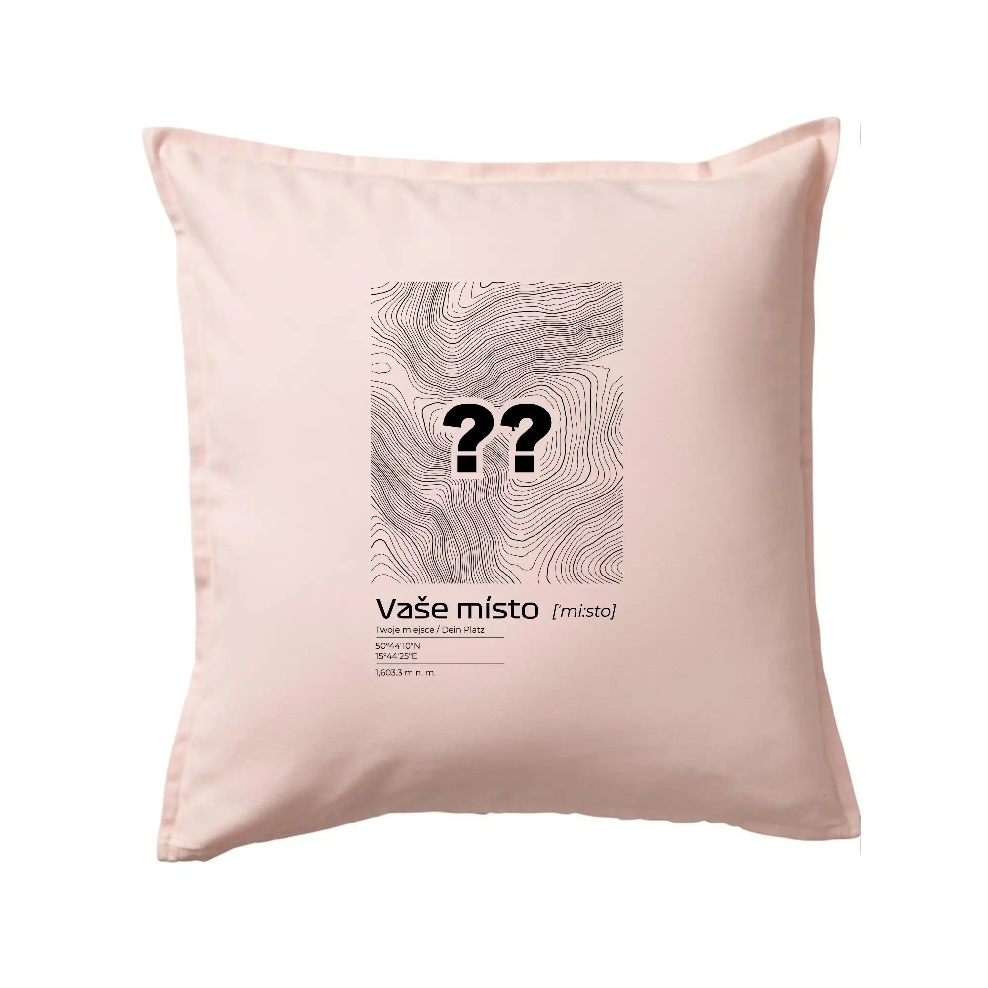 Tričká s vrstevnicami – originálne horské motívy - Vaše miesto - vrstevnice v obdĺžniku - Vankúš 50x50