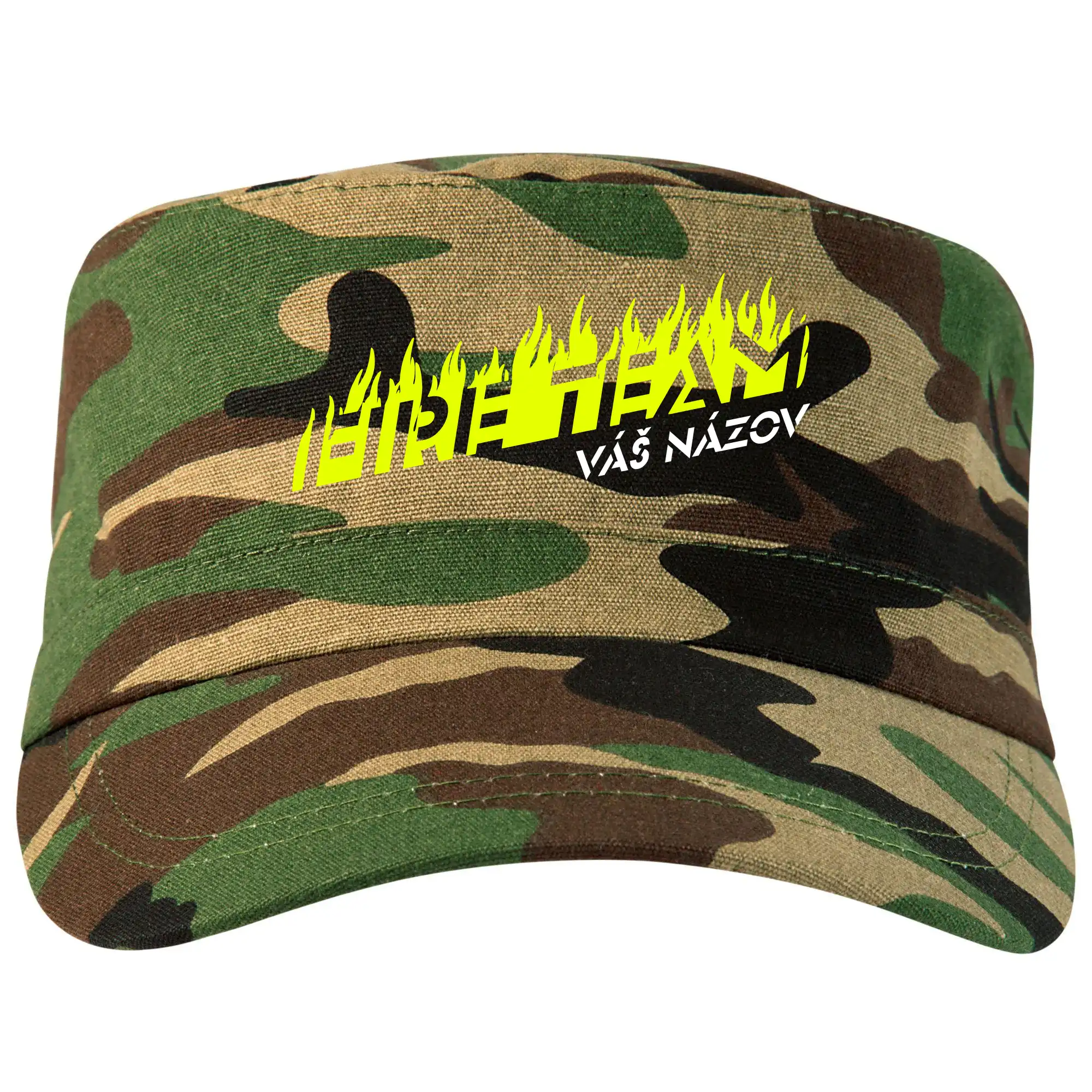 Originálne tričká pre hasičov - Fireteam - oheň - Váš názov - Šiltovka CAMO