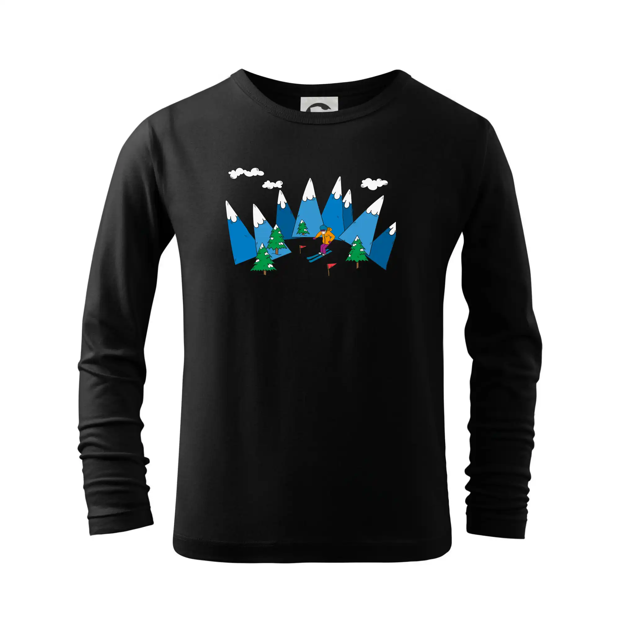 Lyže a Snowboard - Lyžiar a farebné hory - Tričko detské Long Sleeve