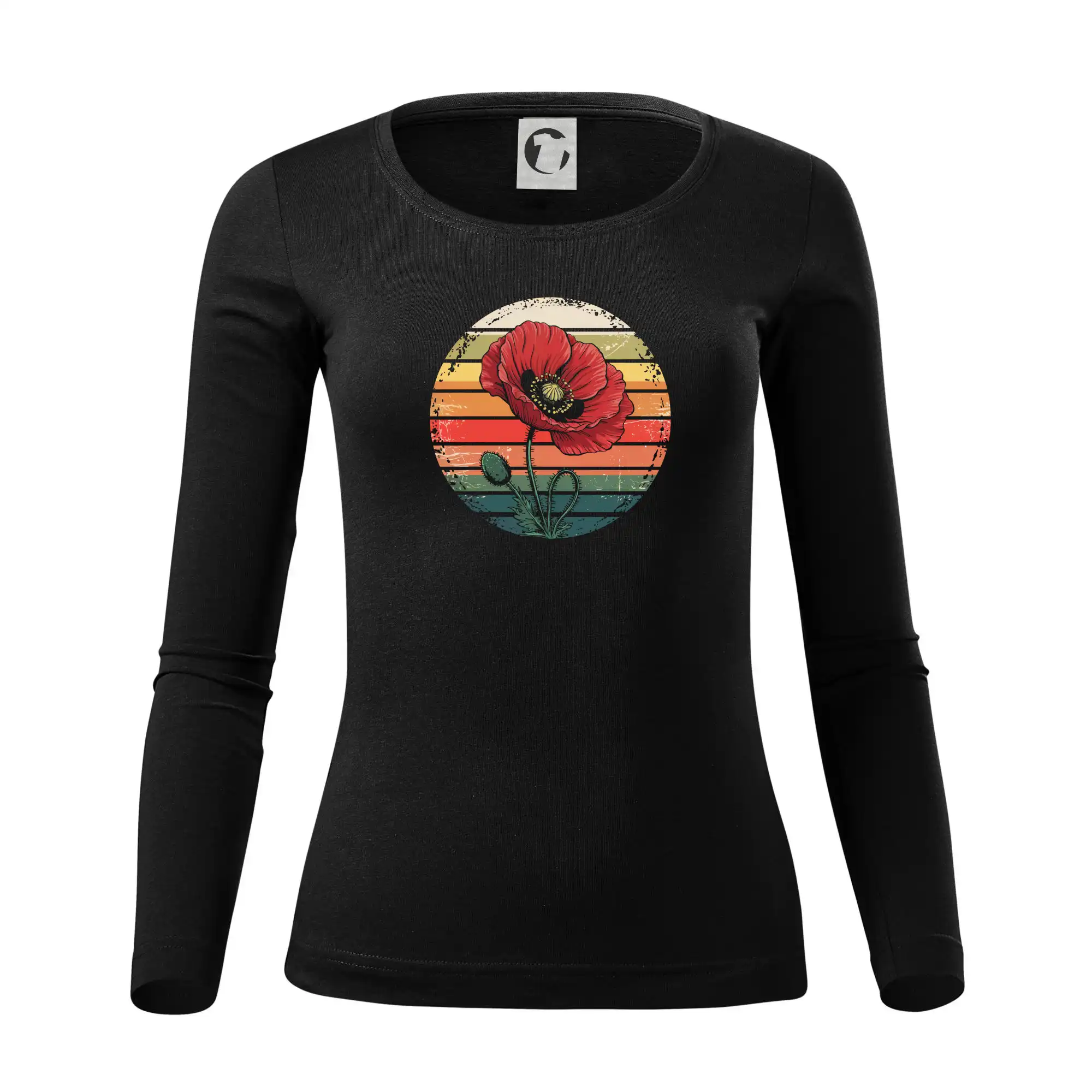 Tričká s kvetinami - Vlčí mak vintage kruh - Dámske tričko FIT-T LS - zužené