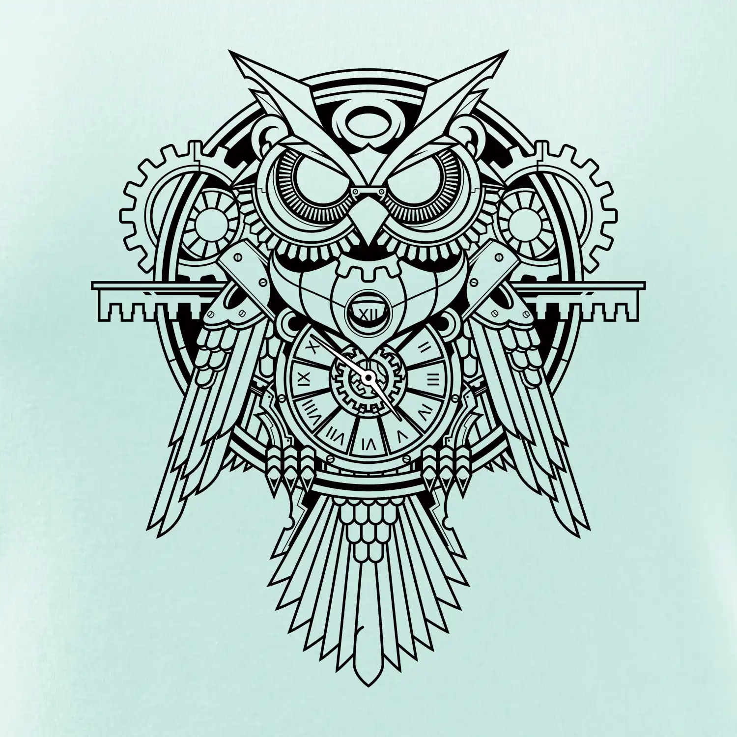 Steampunk sova černobílá