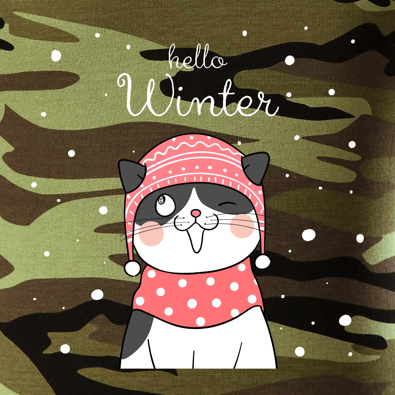 Kočka v čepici s vystrčeným jazykem