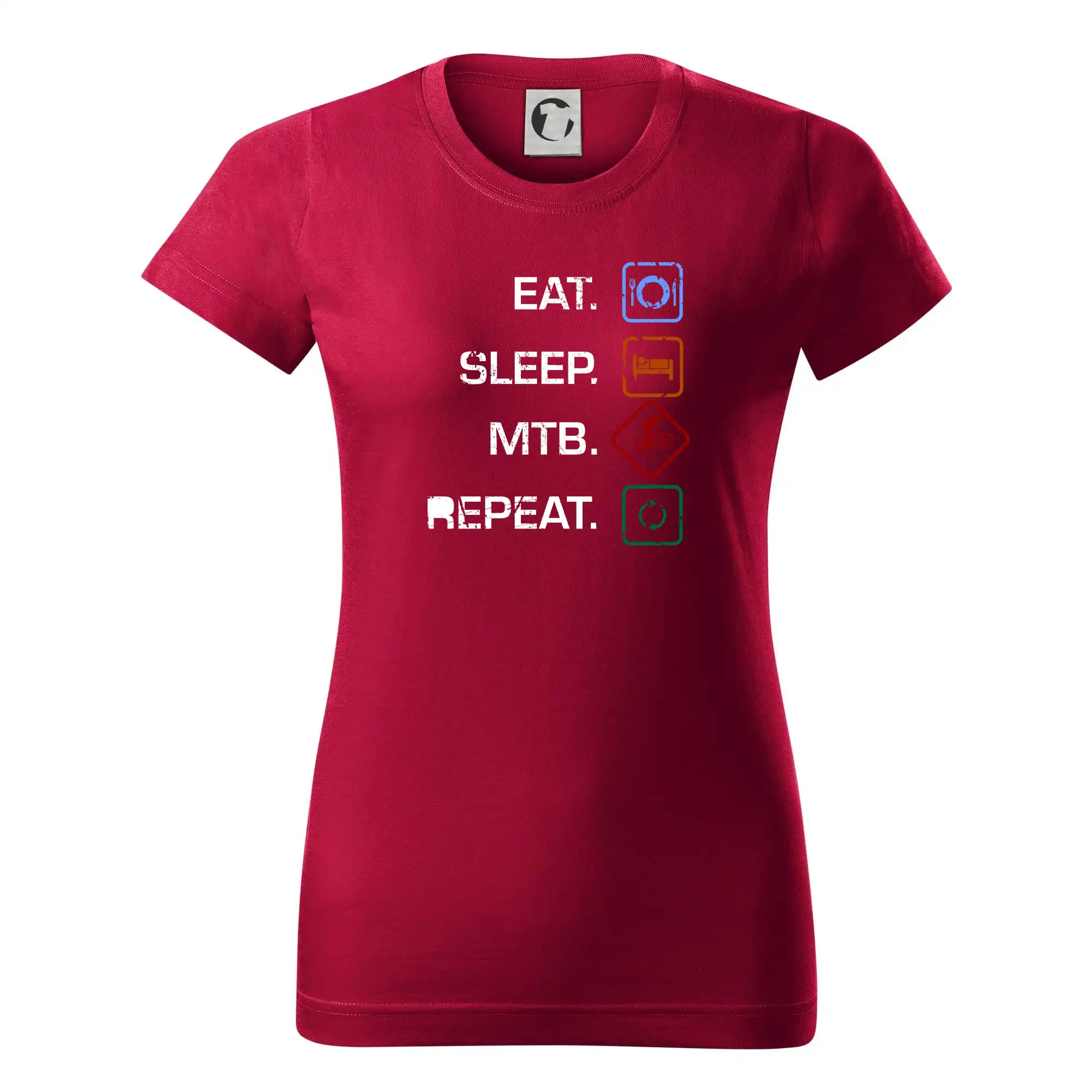 Tričko ako darček pre cyklistu - Eat sleep MTB repeat - Dámske tričko basic - ľahko voľnejšie a dlhšie