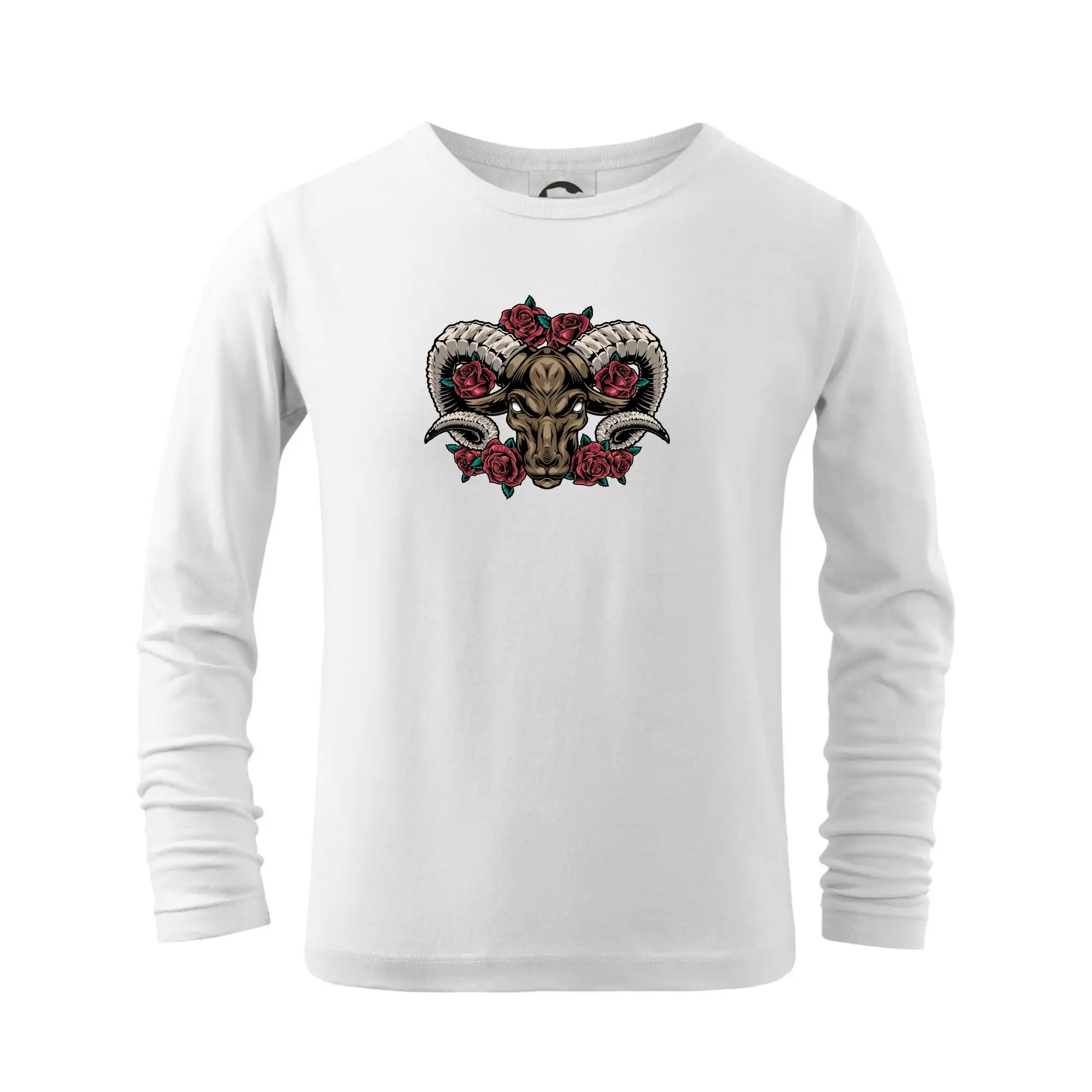 Tričká baran - Hlava barana s ružami - Tričko detské Long Sleeve