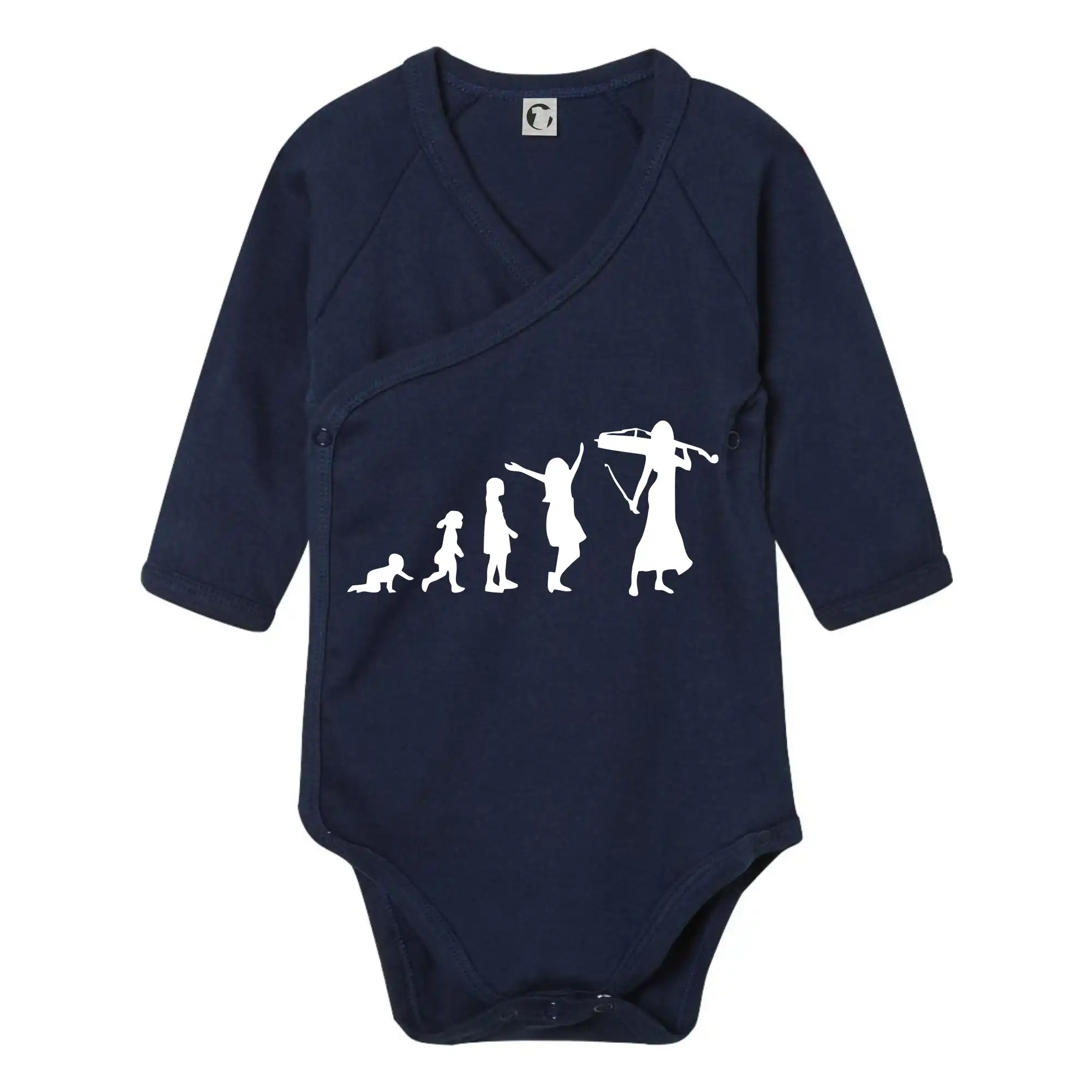 Tričká s potlačou evolúcia - Evolúcia čellistka - Body zavinovacie s dlhým rukávom