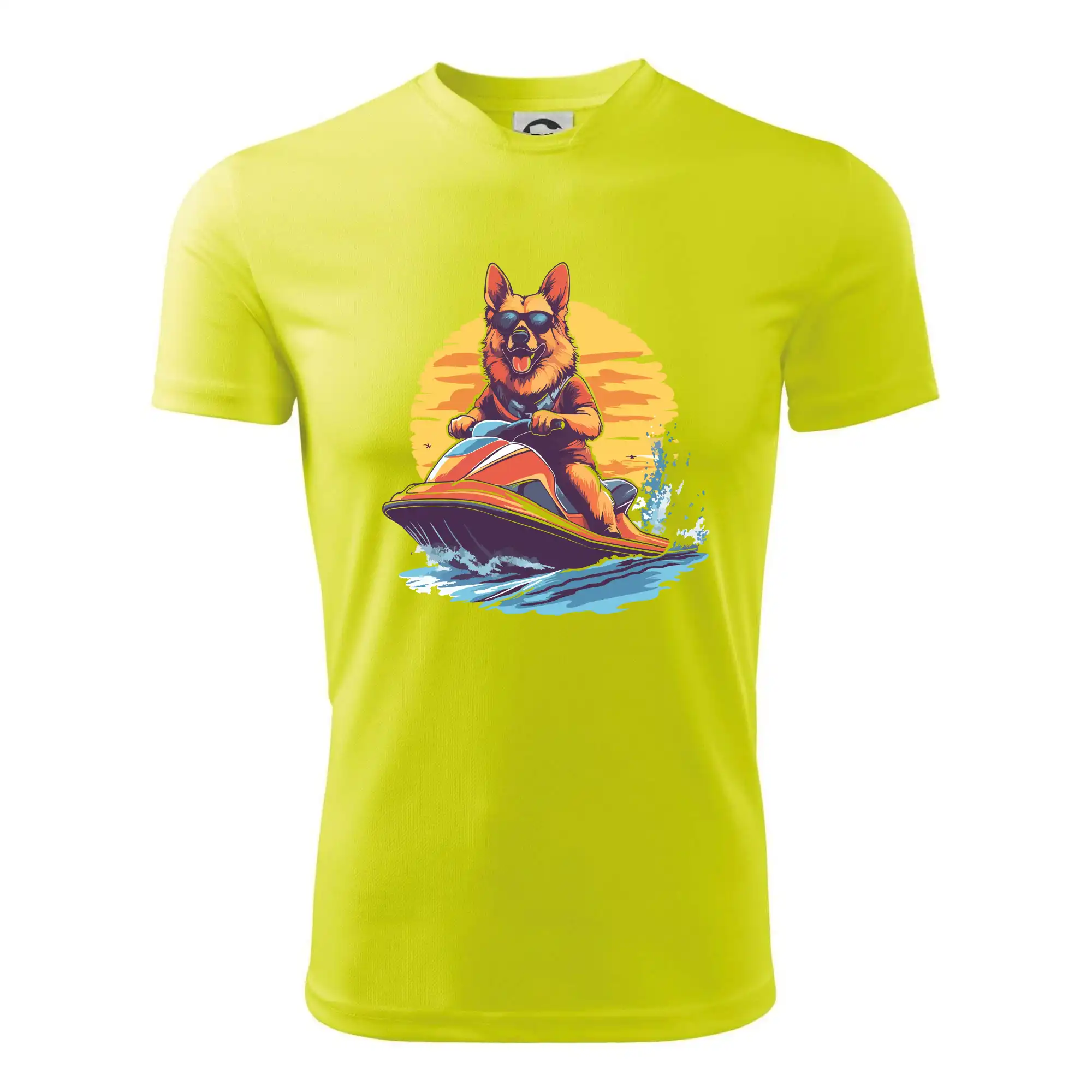 Německý ovčák na vodním skútru