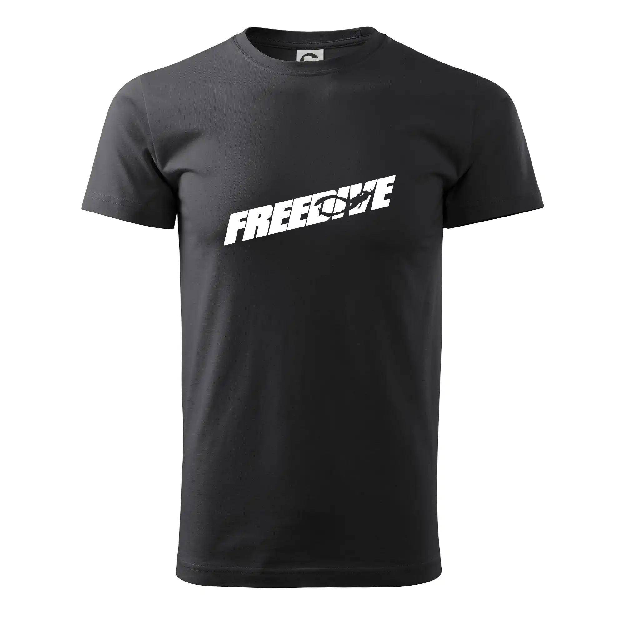 Potápačské tričká - Freedive - nápis s potápačom - Pánske tričko nižšej gramáže