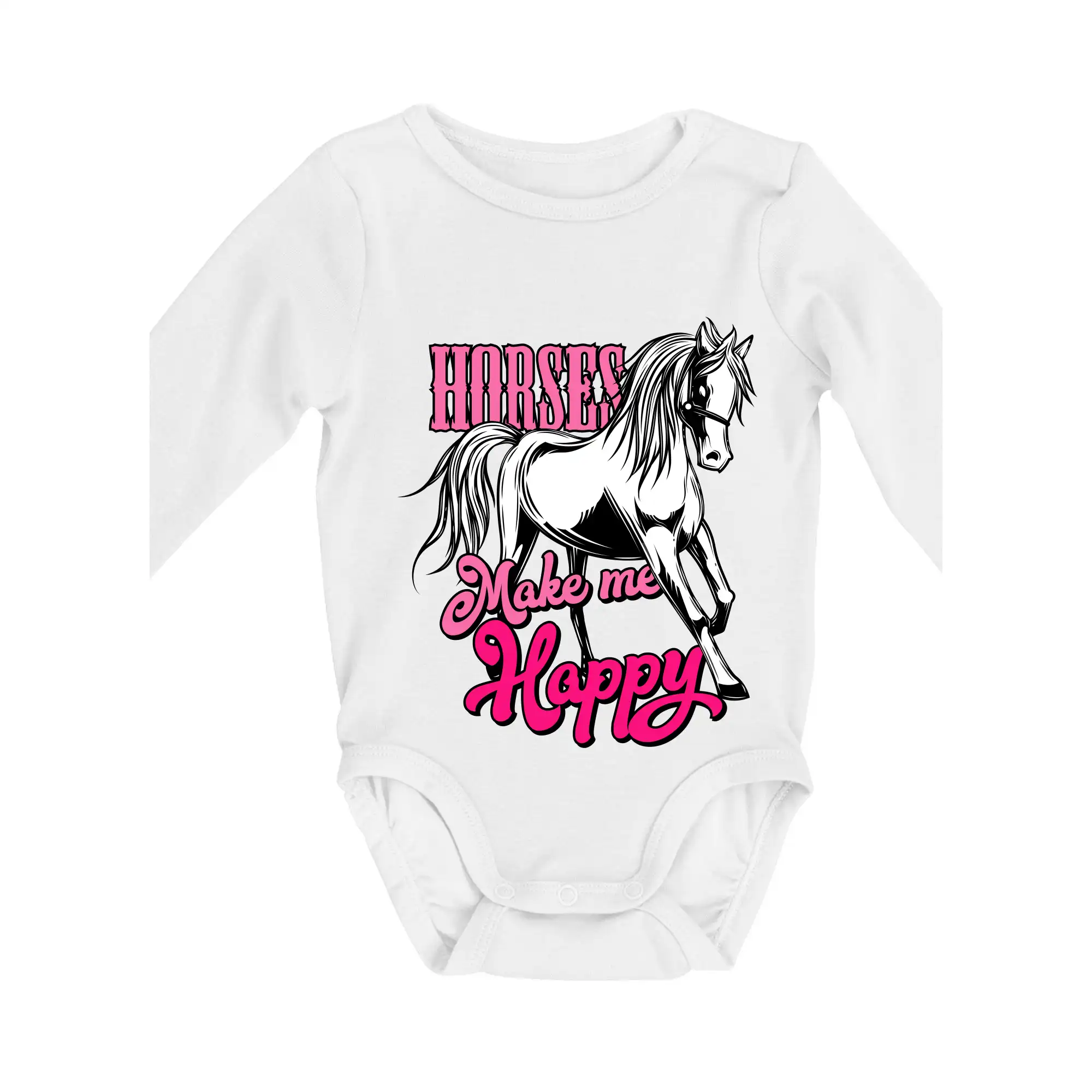Tričká s koňmi - Horses Make me Happy - Body dojčenské s dlhým rukávom