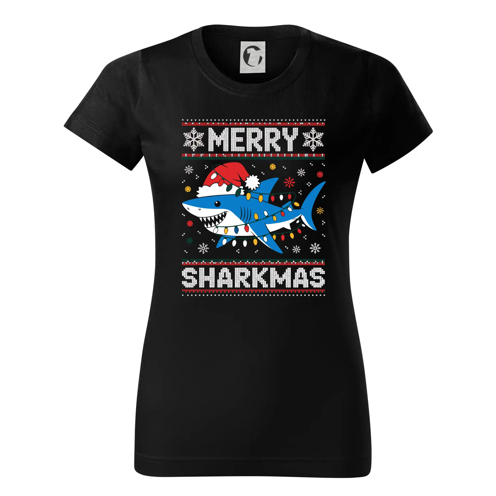 Vianočné tričká - Merry Sharkmas - Dámske tričko basic - ľahko voľnejšie a dlhšie