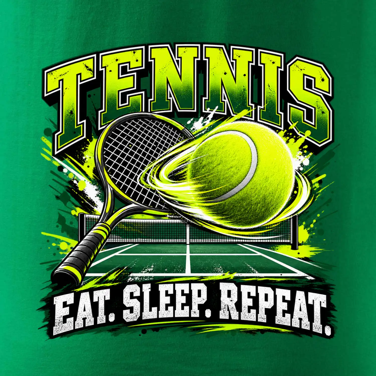 Tenisová raketa a míček eat sleep repeat