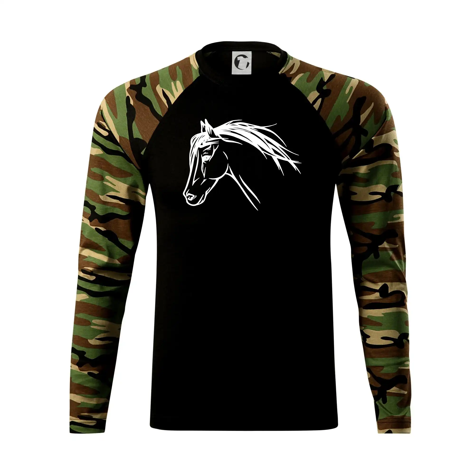 Tričká s koňmi - Kôň - hlava celá - Camouflage LS