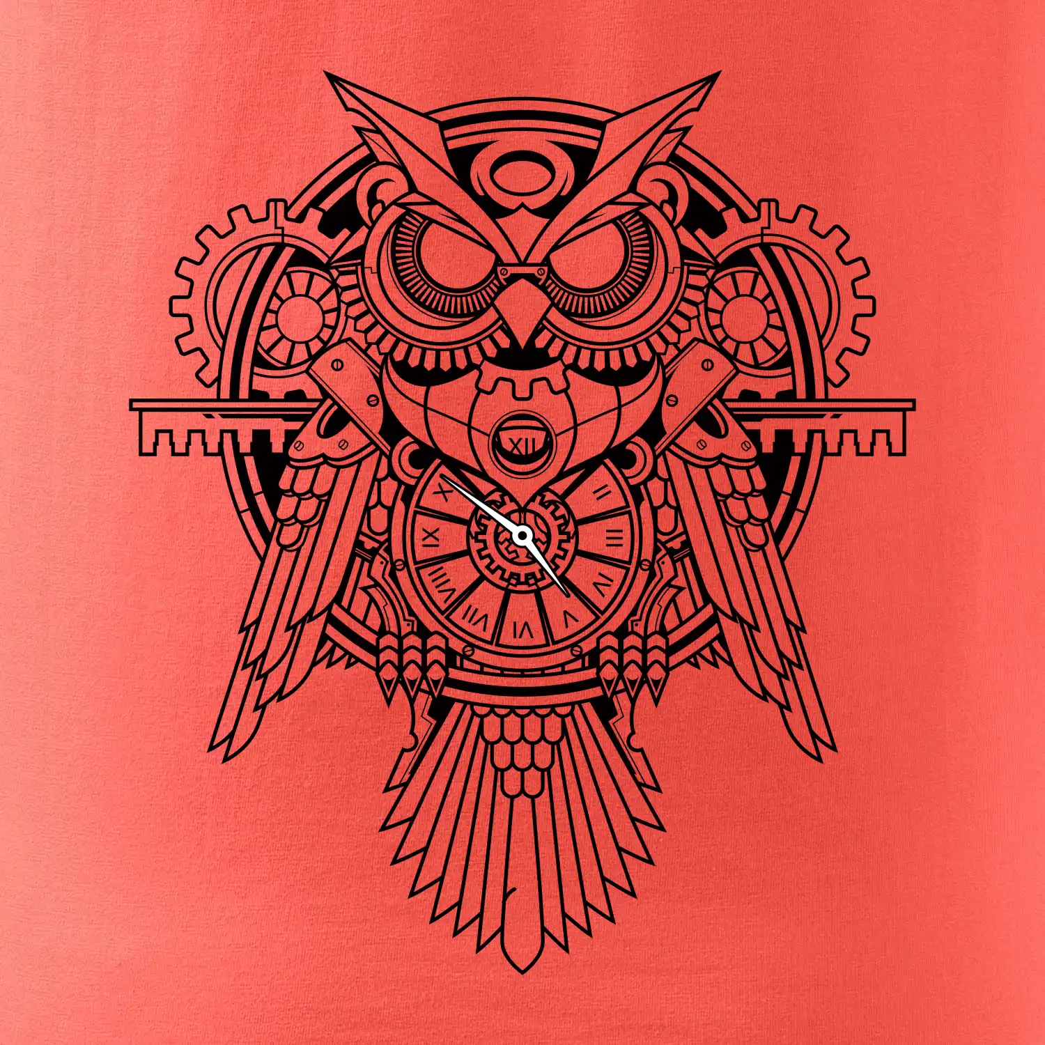 Steampunk sova černobílá