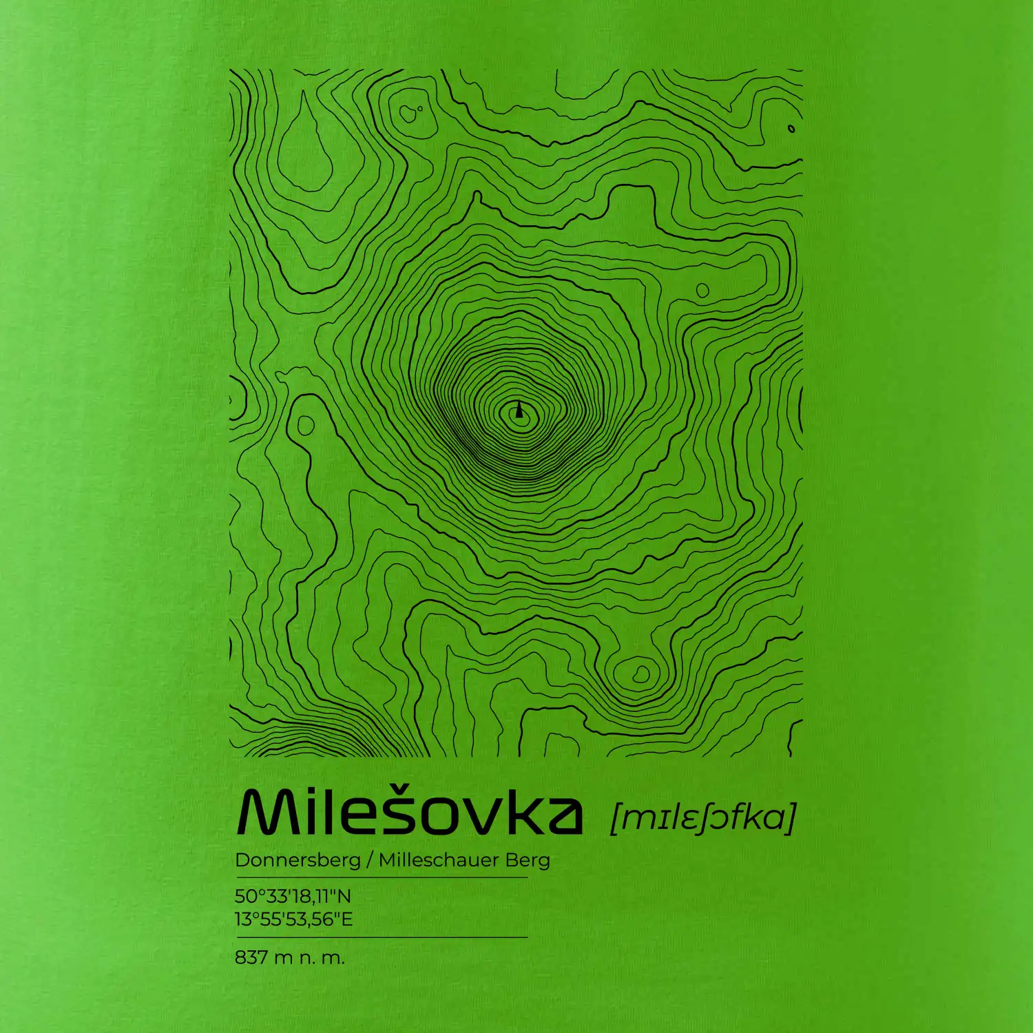 Milešovka - vrstevnice v obdélníku