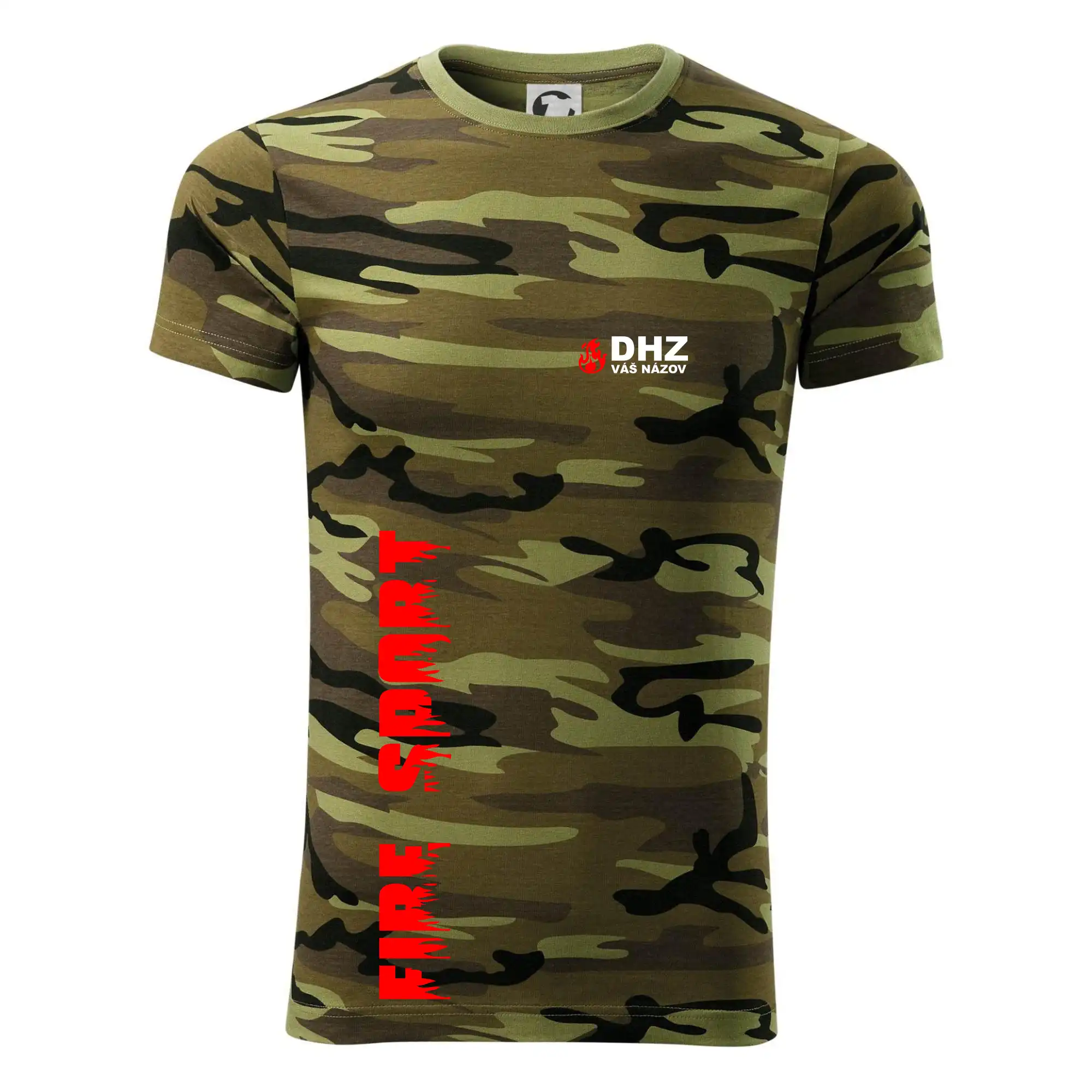 Originálne tričká pre hasičov - DHZ (oheň, firesport, názov sboru - vlastný nápis) - Army CAMOUFLAGE