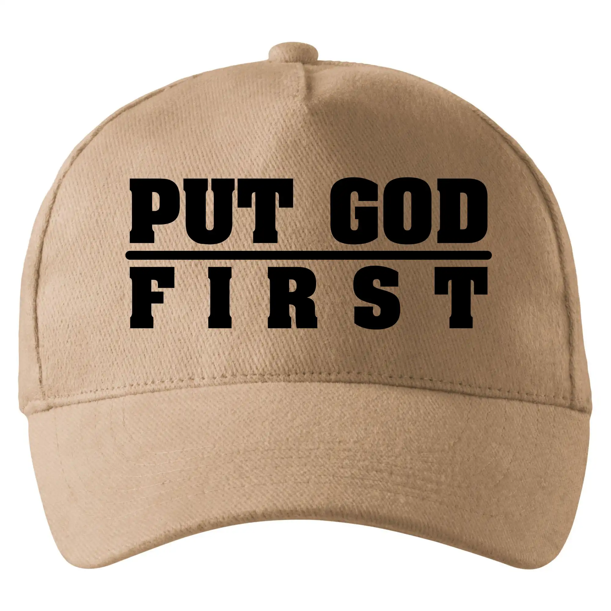 Put God first hrubý nápis - Šiltovka so zahnutým šiltom a mosaznou sponou