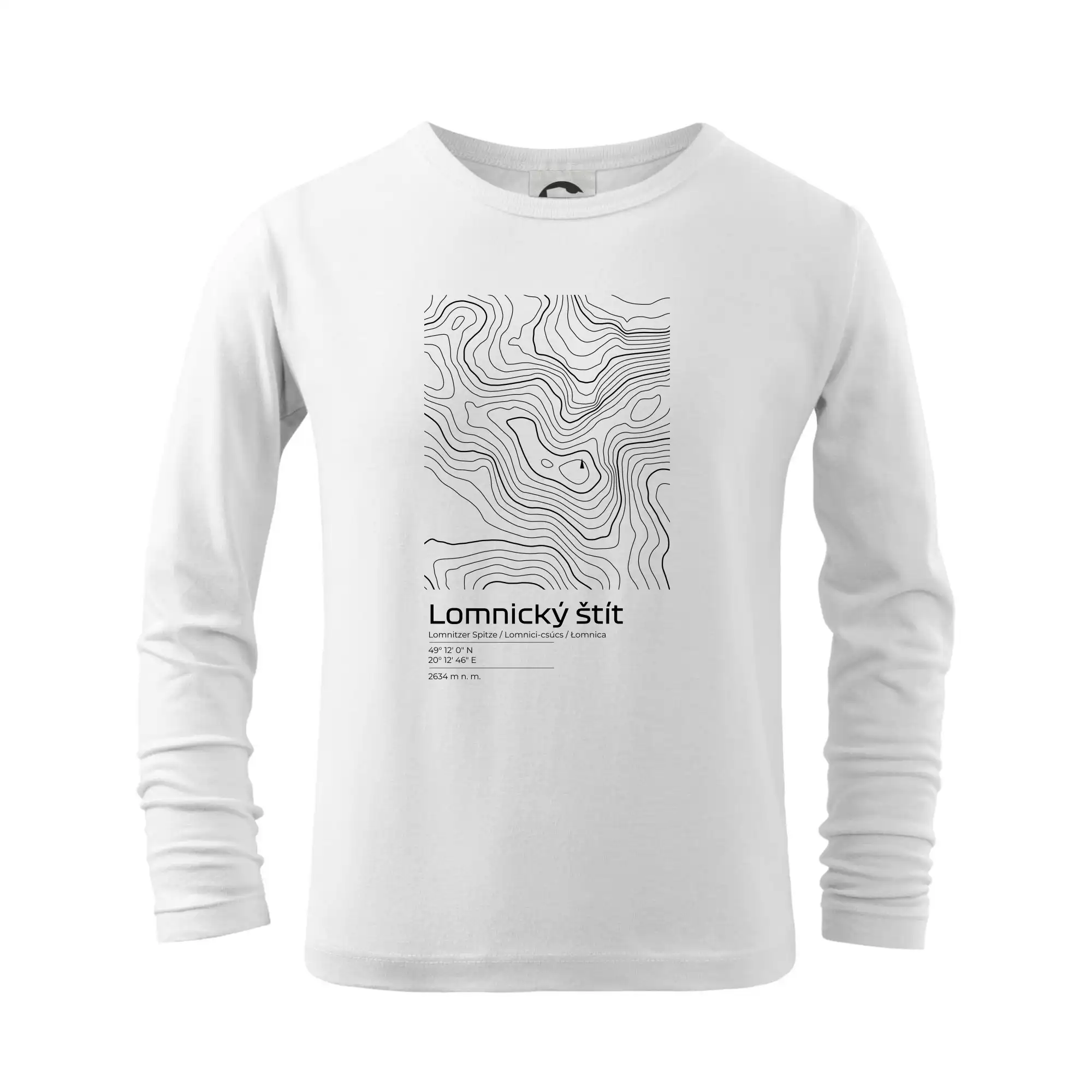 Tričká s vrstevnicami – originálne horské motívy - Lomnický štít - vrstevnice v obdĺžniku - Tričko detské Long Sleeve