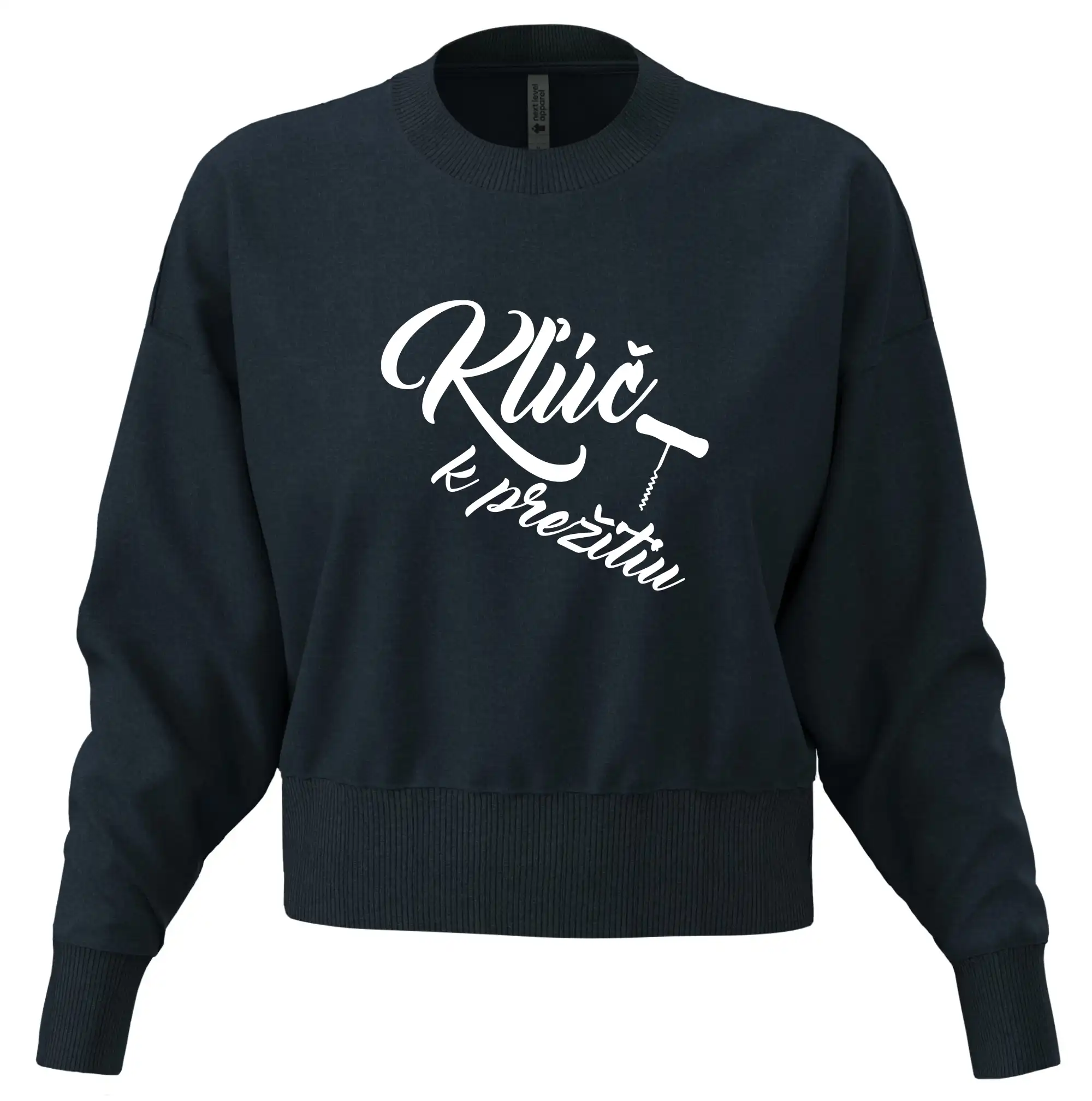 Vtipná tričká s tematikou vína - Kluč k prežitiu vývrtka - Mikina oversize crop OVERSIZE