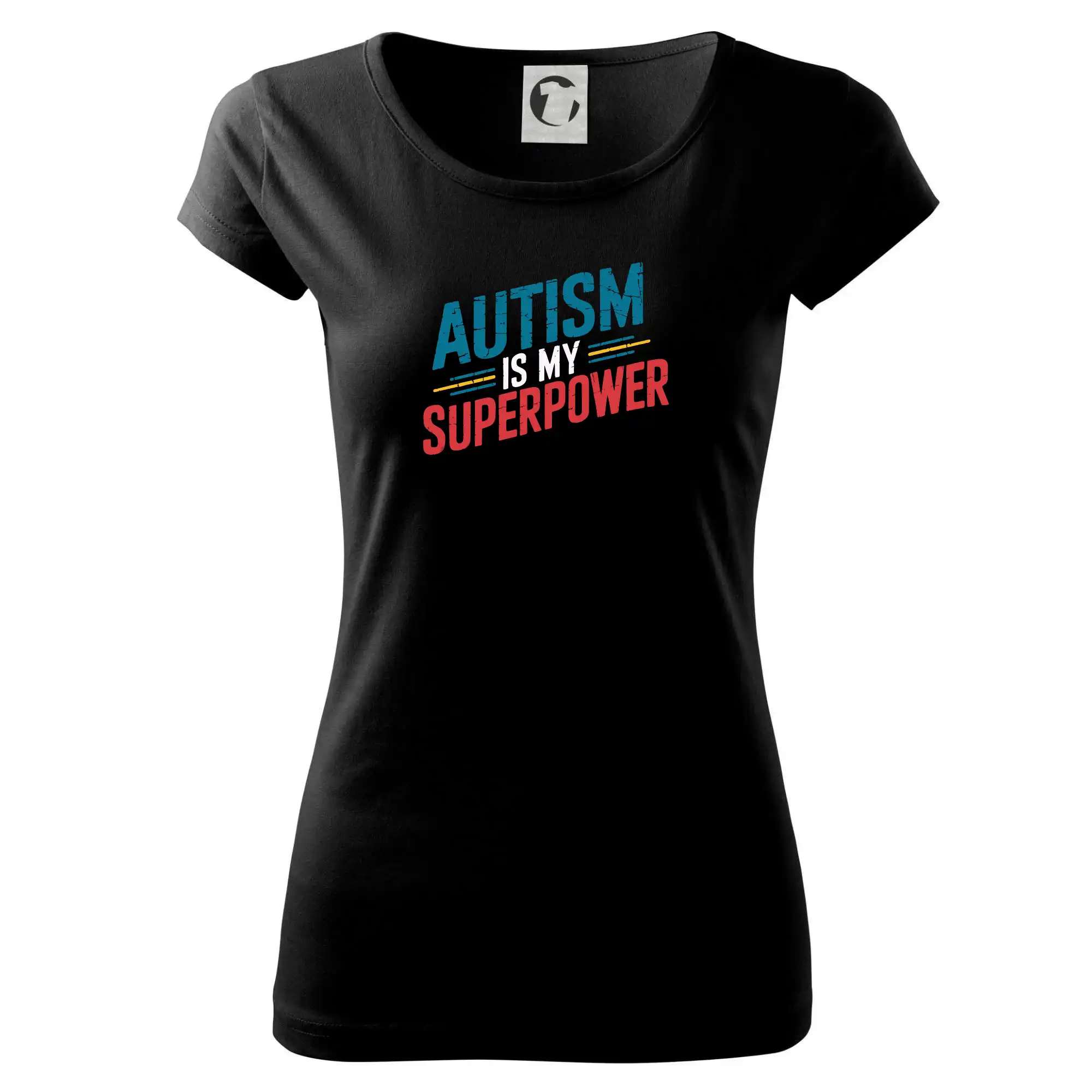 Tričká a mikiny pre autistov - Šikmý nápis Autism is my superpower - Dámske tričko Pure