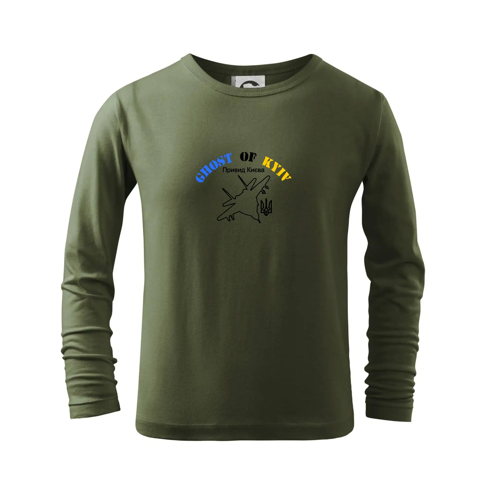 Tričká s vlajkou ukrajiny - Ghost of Kyiv - Mig 29 Fulcrum - Tričko detské Long Sleeve