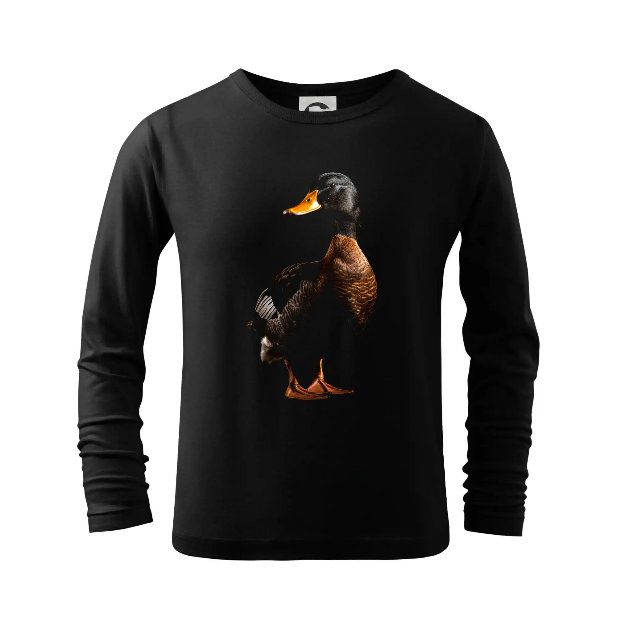 Tričká so zvieratami - Kačica stojaca čierna fotka - Tričko detské Long Sleeve