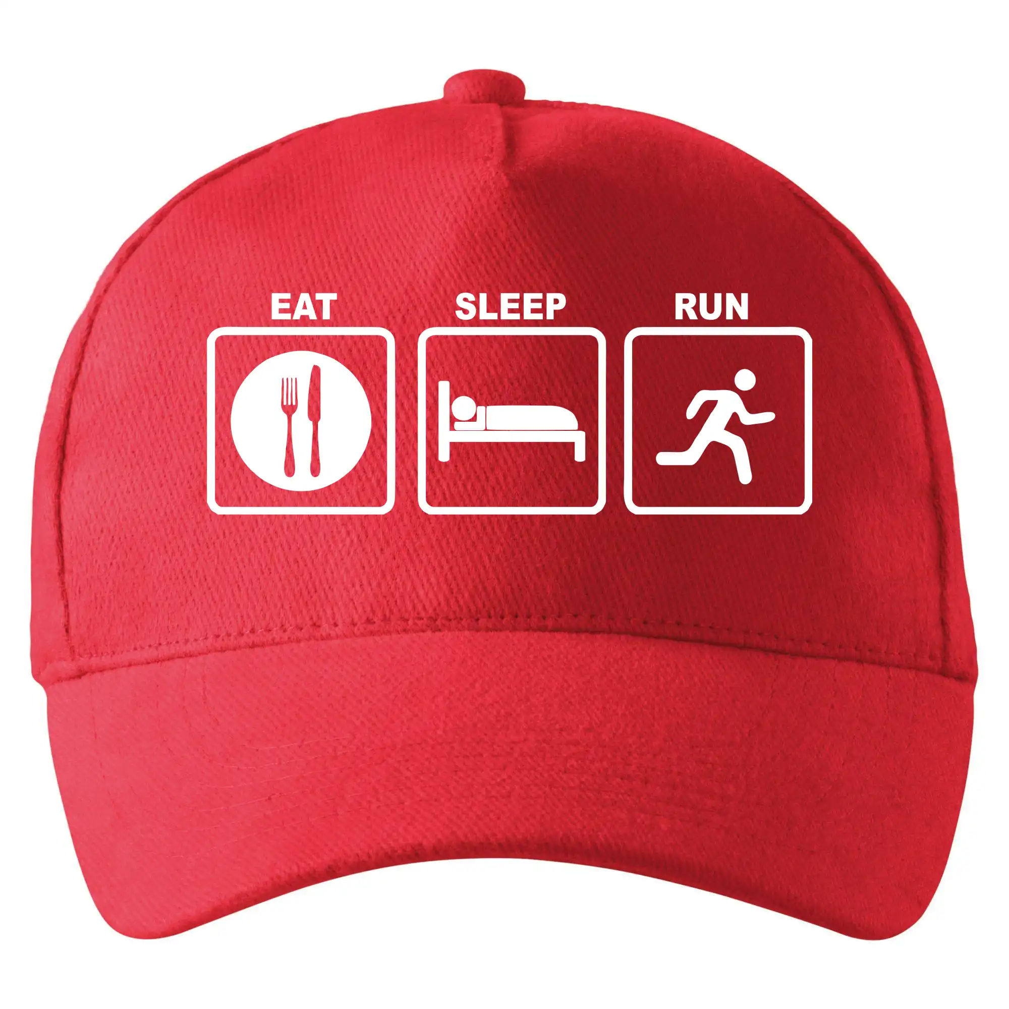 Eat sleep repeat - Eat sleep run štvorce - Šiltovka so zahnutým šiltom a mosaznou sponou