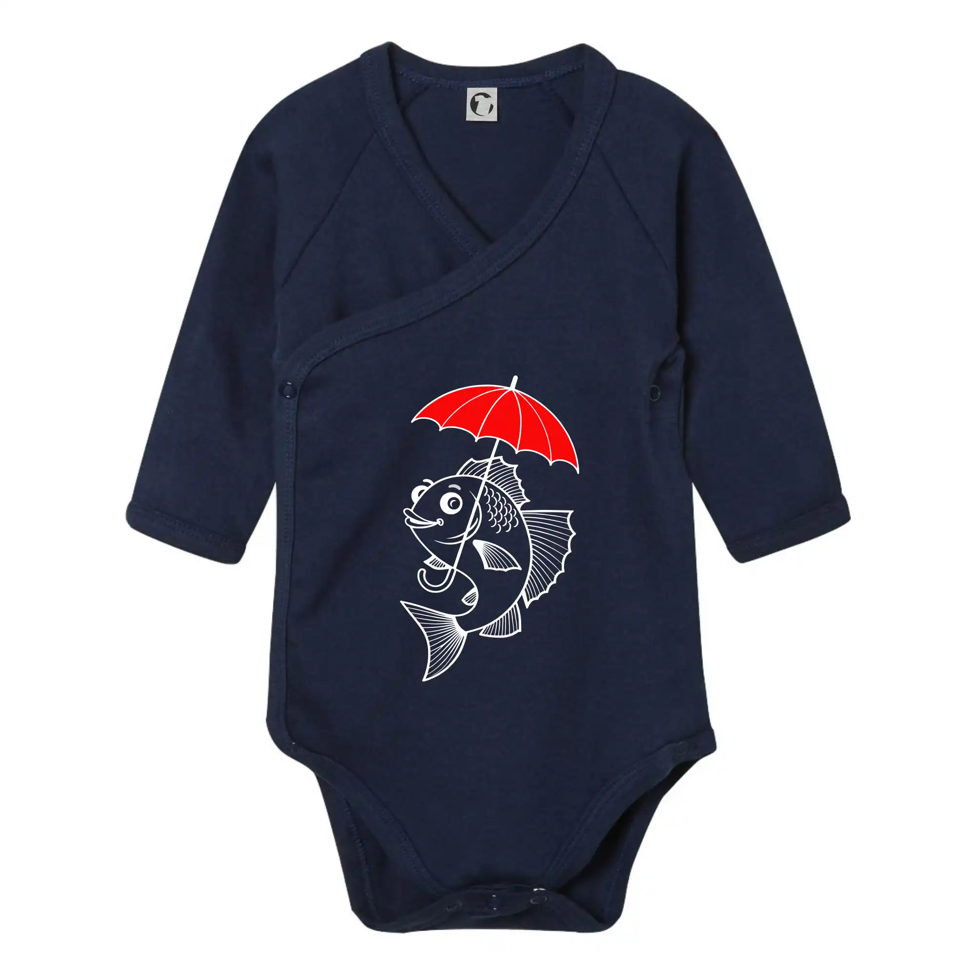 Tričká pre rybárov s potlačou - Ryba s dáždnikom - Body zavinovacie s dlhým rukávom