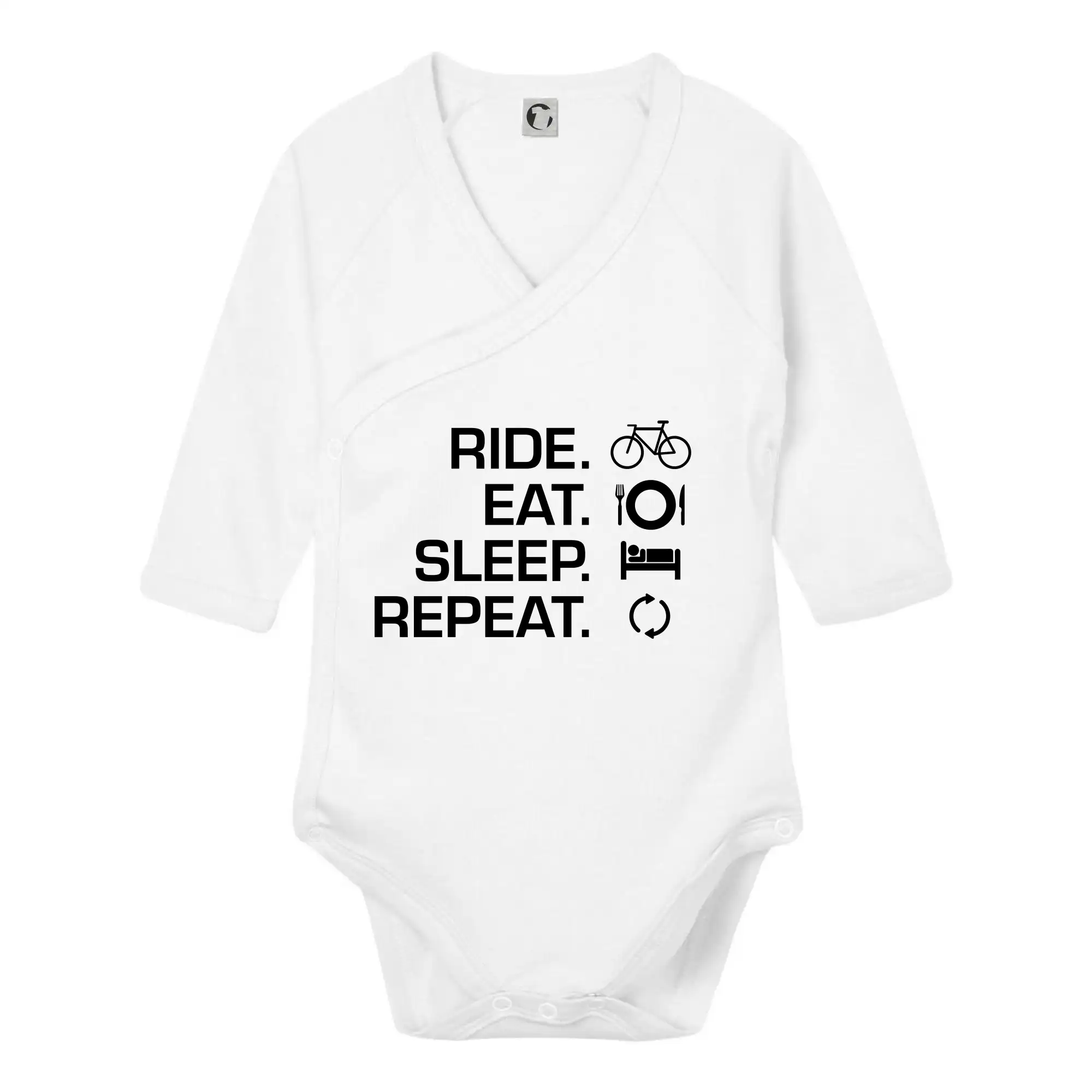 Tričko ako darček pre cyklistu - Ride Eat Sleep Repeat bicykel - Body zavinovacie s dlhým rukávom
