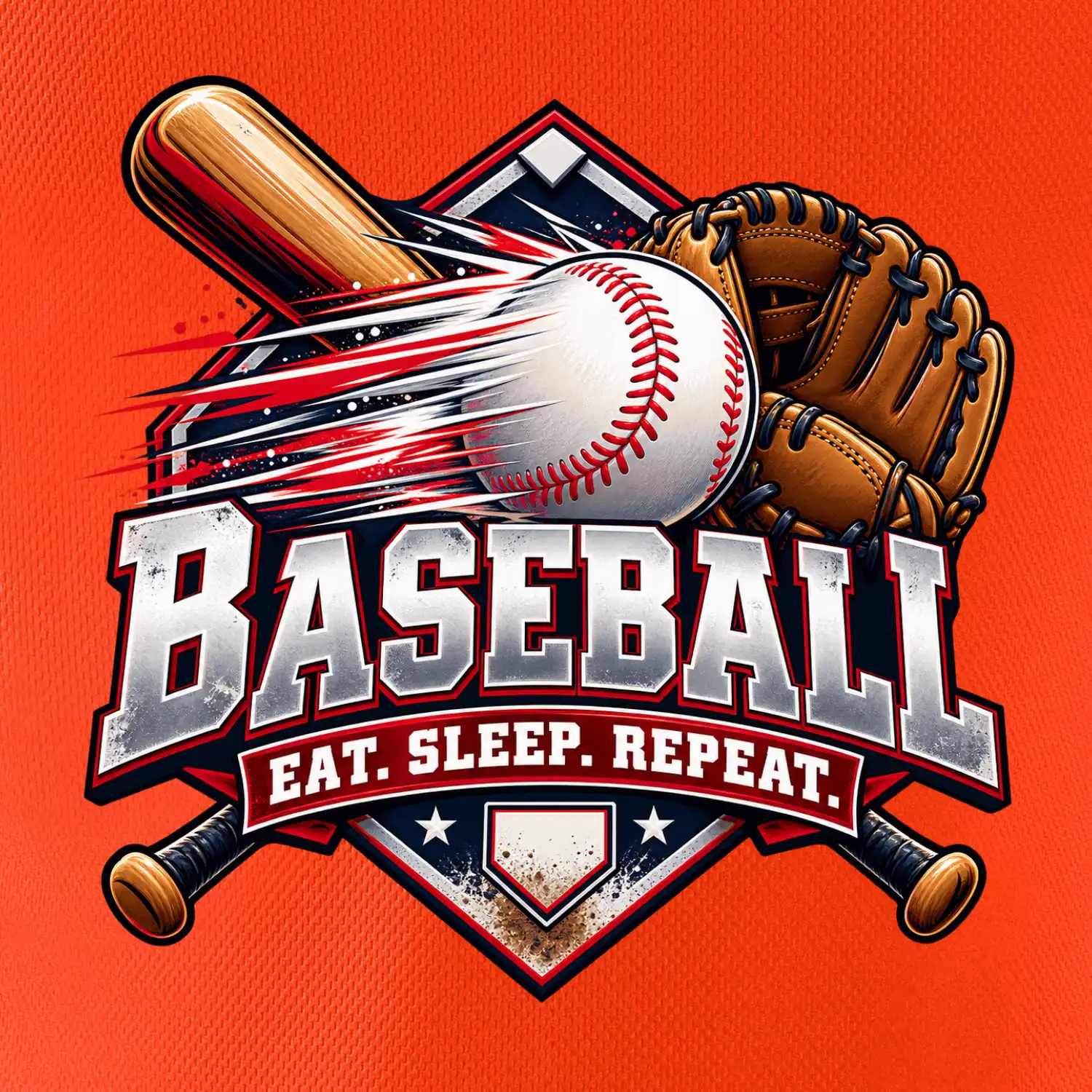 Baseballová pálka s rukavicí eat sleep repeat