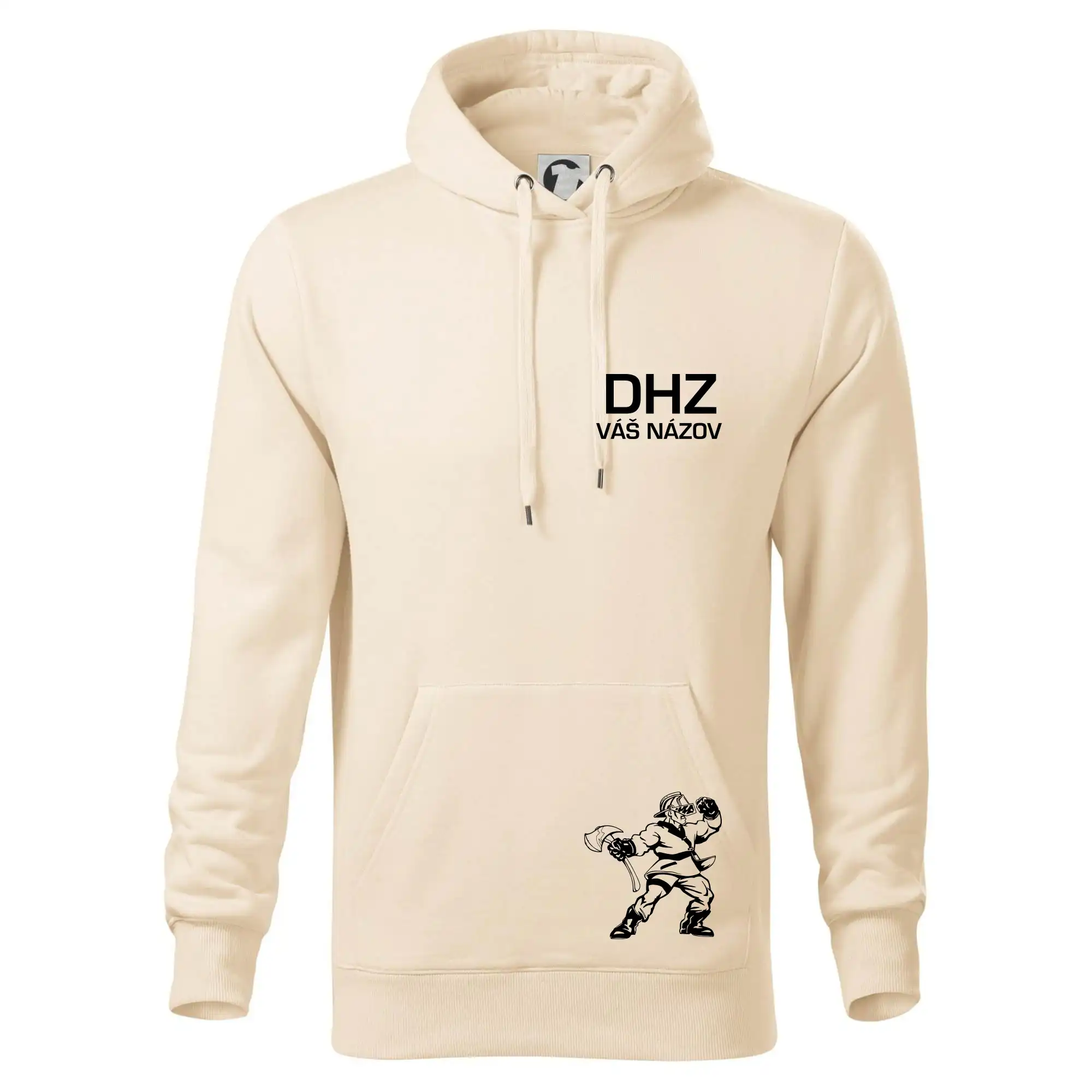 Originálne tričká pre hasičov - DHZ postava - vlastný názov - Mikina pánska Cape s kapucňou