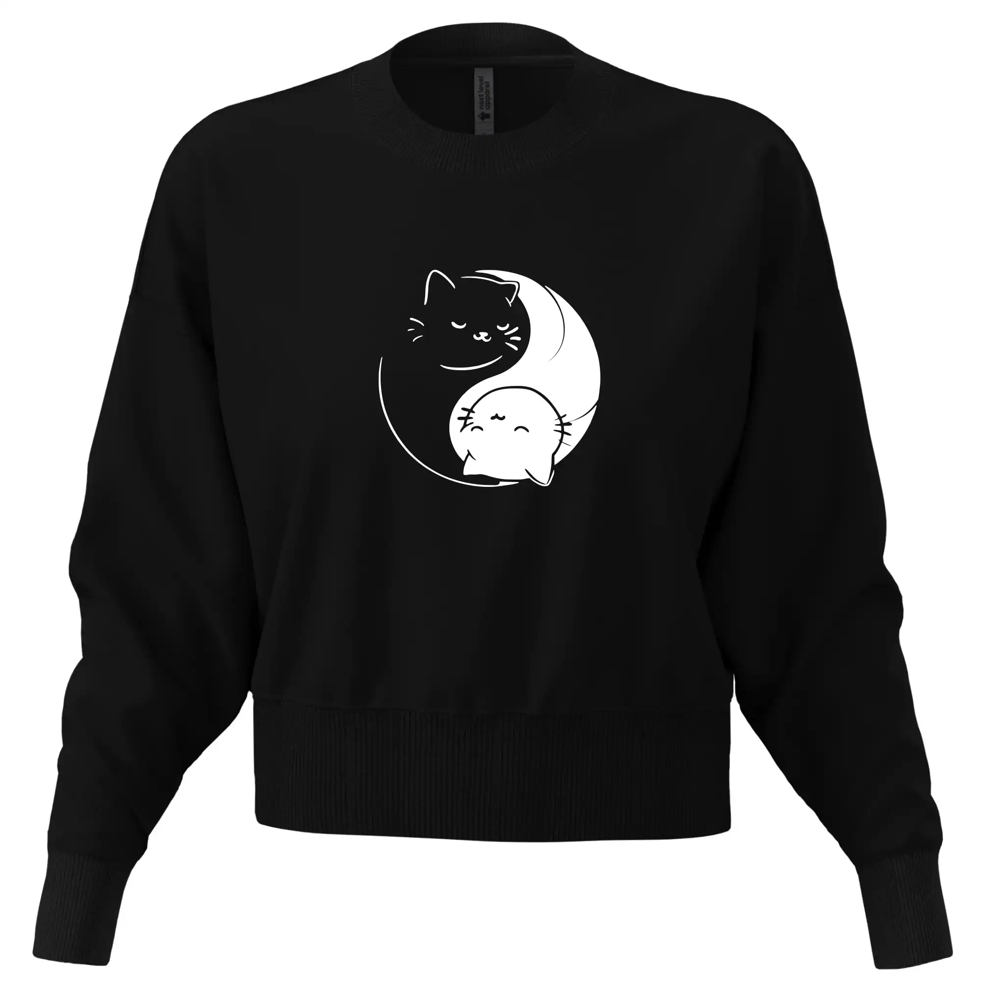 Vtipná tričká s mačkou - Mačky jin jang - Mikina oversize crop OVERSIZE