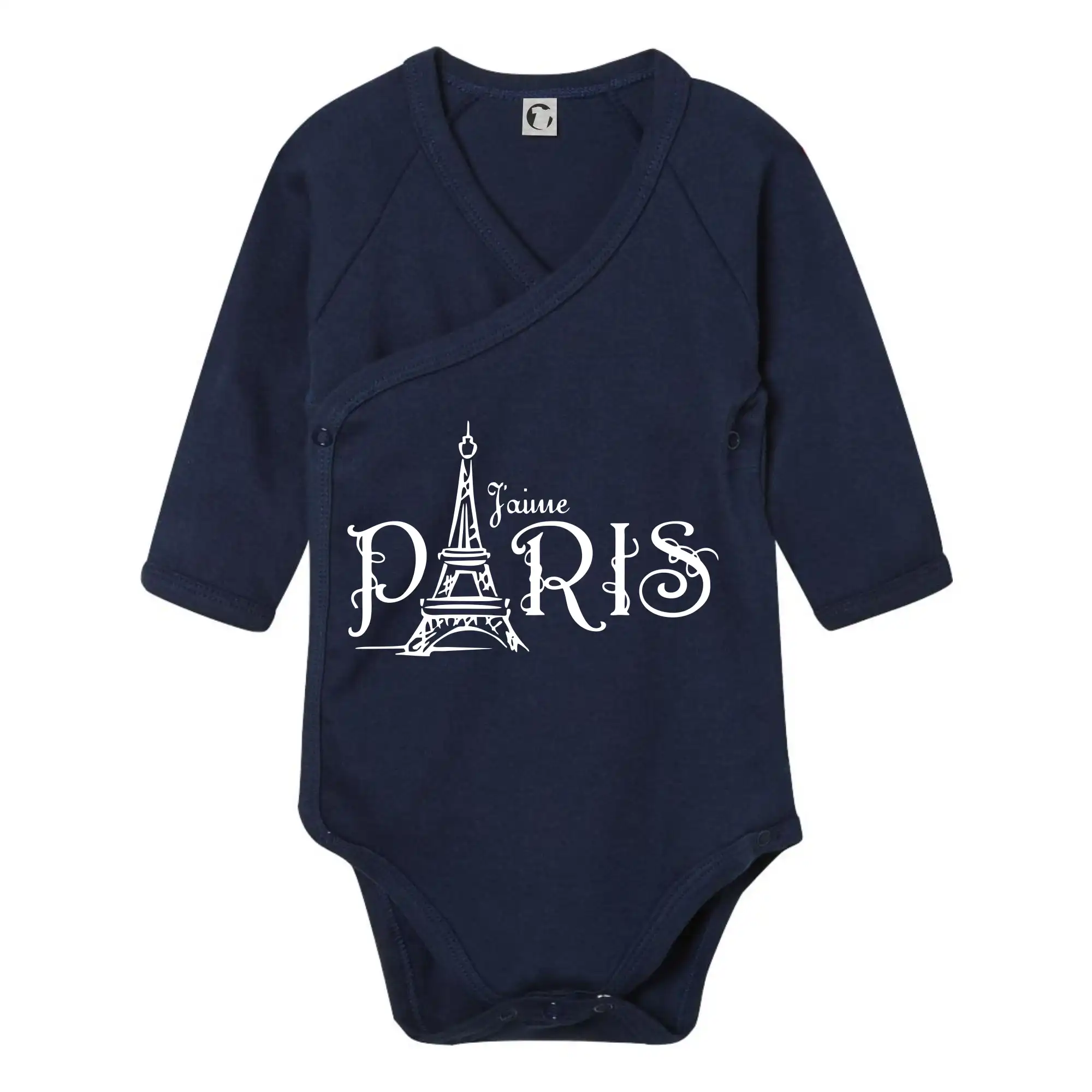 Tričká Francúzsko - Paris nápis Eiffelovka rovný - Body zavinovacie s dlhým rukávom