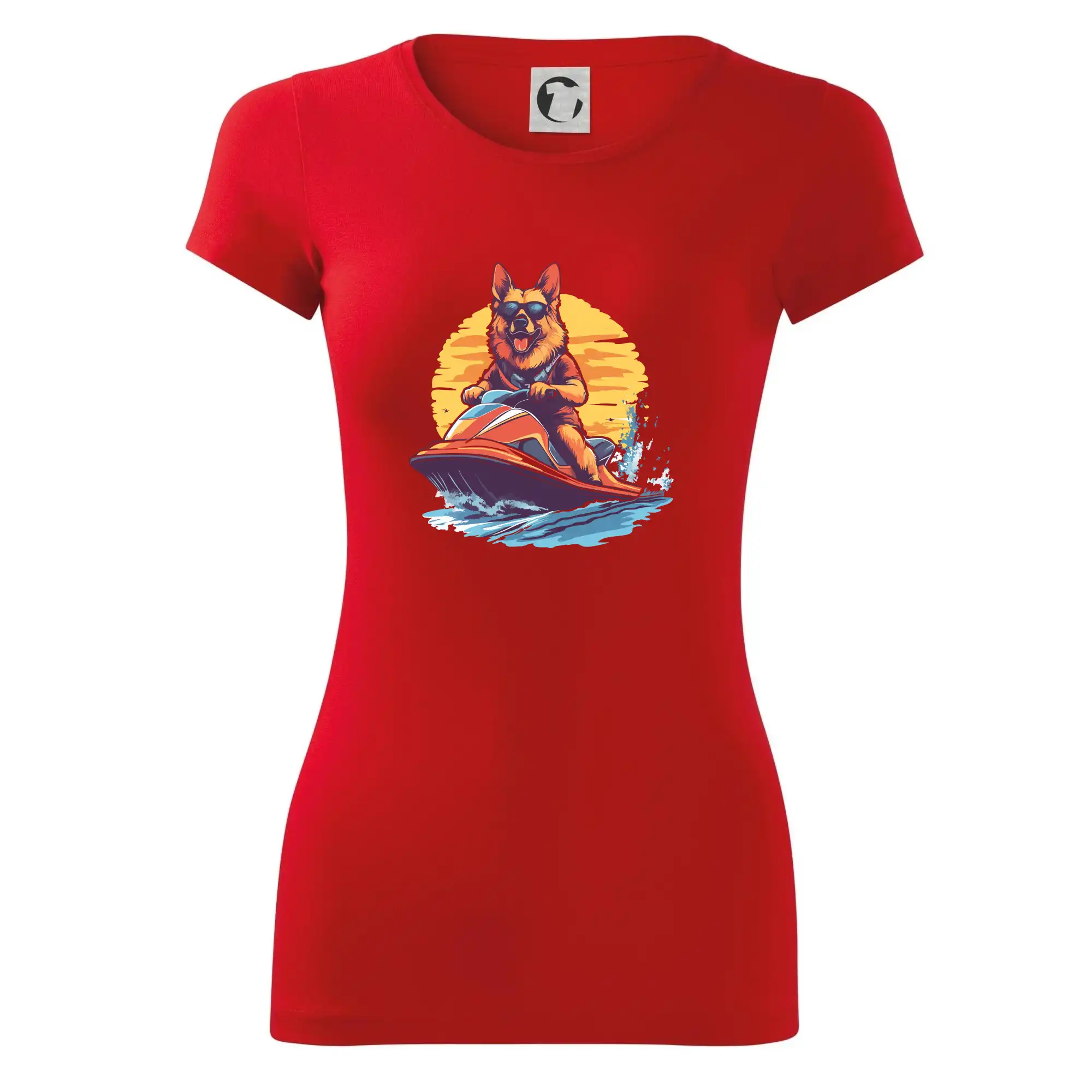 Německý ovčák na vodním skútru