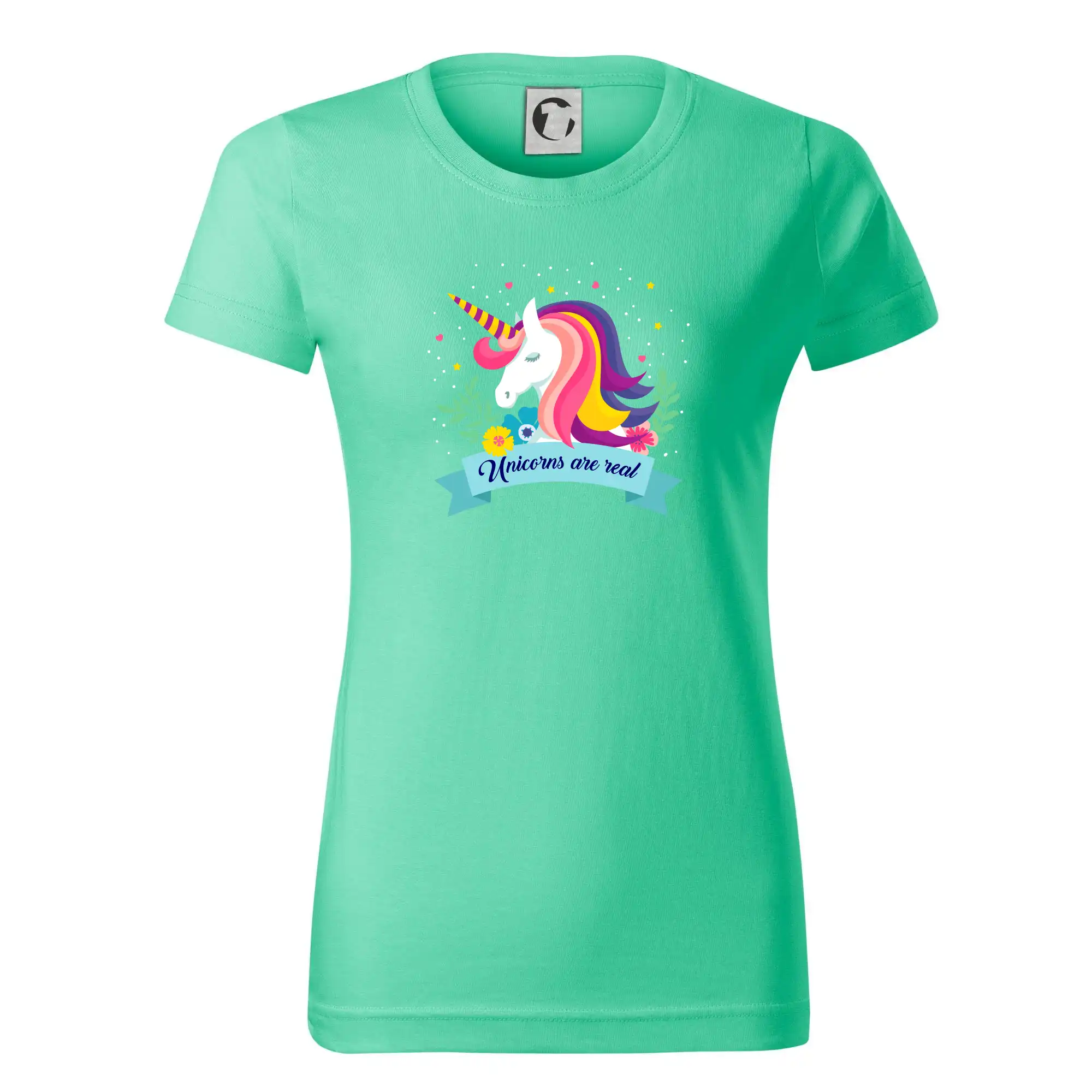Tričká s jednorožcom - Unicorns are real dúhový - Dámske tričko basic - ľahko voľnejšie a dlhšie
