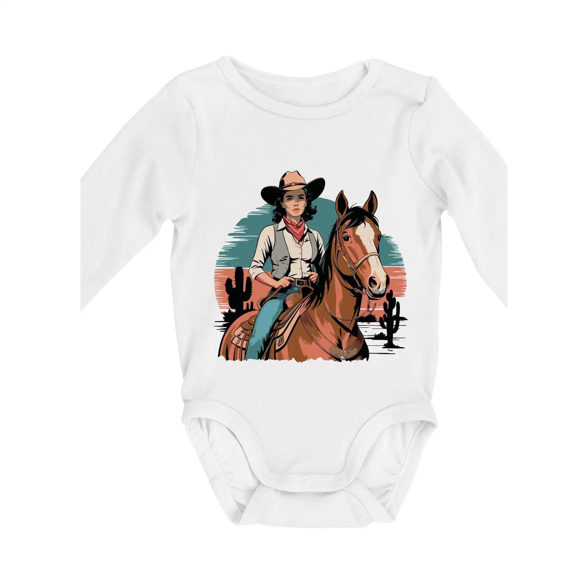 Tričká s koňmi - Cowgirl vintage na koni - Body dojčenské s dlhým rukávom