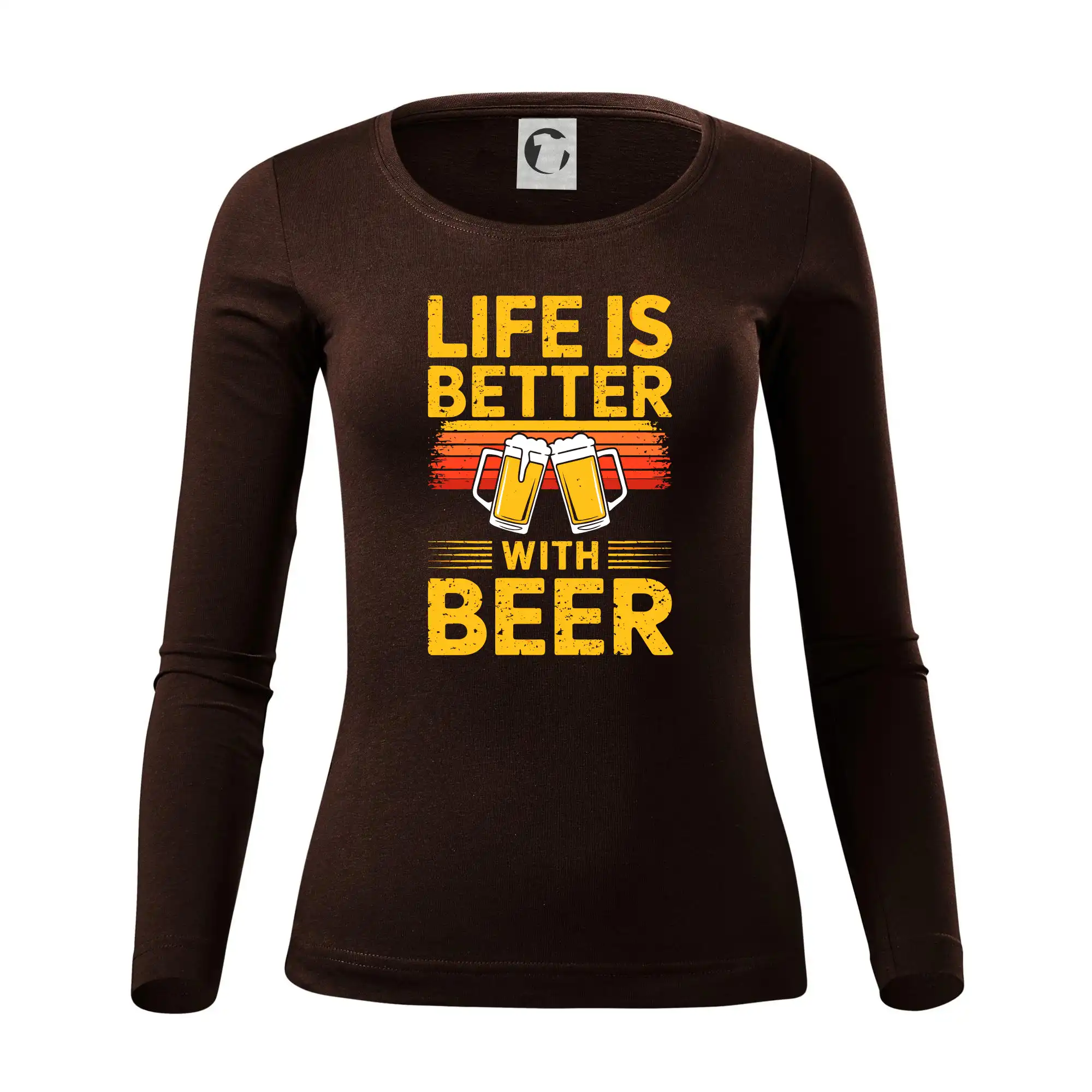 Vtipná tričká pre pivárov - Life is better with beer - oranžové - Dámske tričko FIT-T LS - zužené