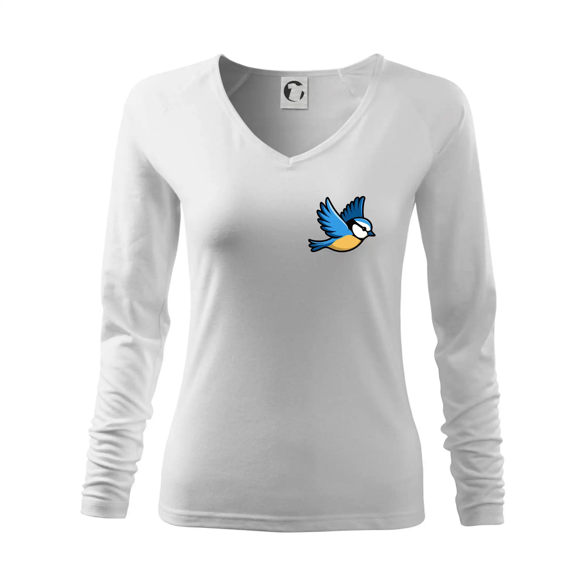 Tričko s motívmi vtákov - Sýkorka modrinka na prsníku - Tričko dámske Elegance