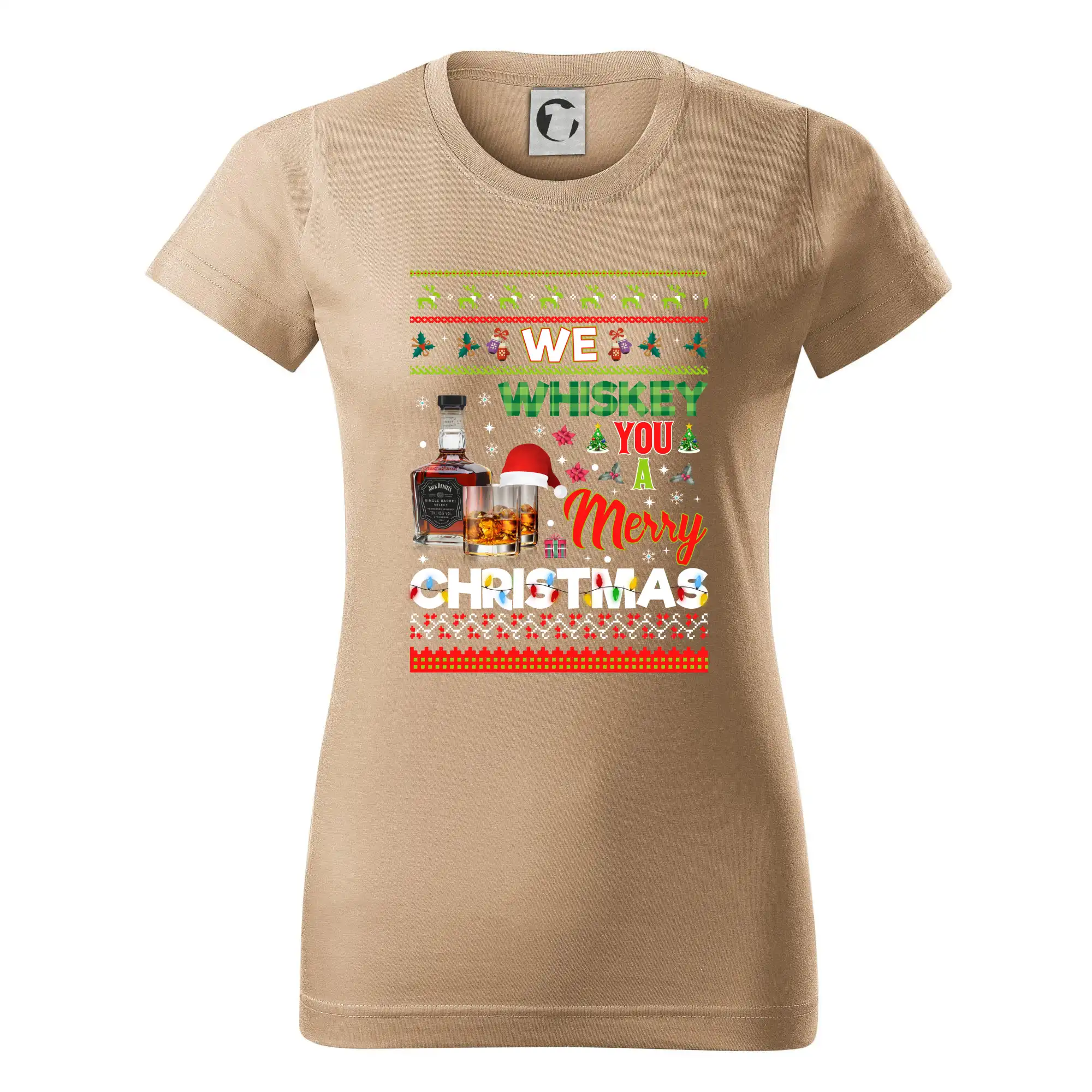 Vianočné tričká - We Whiskey you a Merry Christmas - Dámske tričko basic - ľahko voľnejšie a dlhšie
