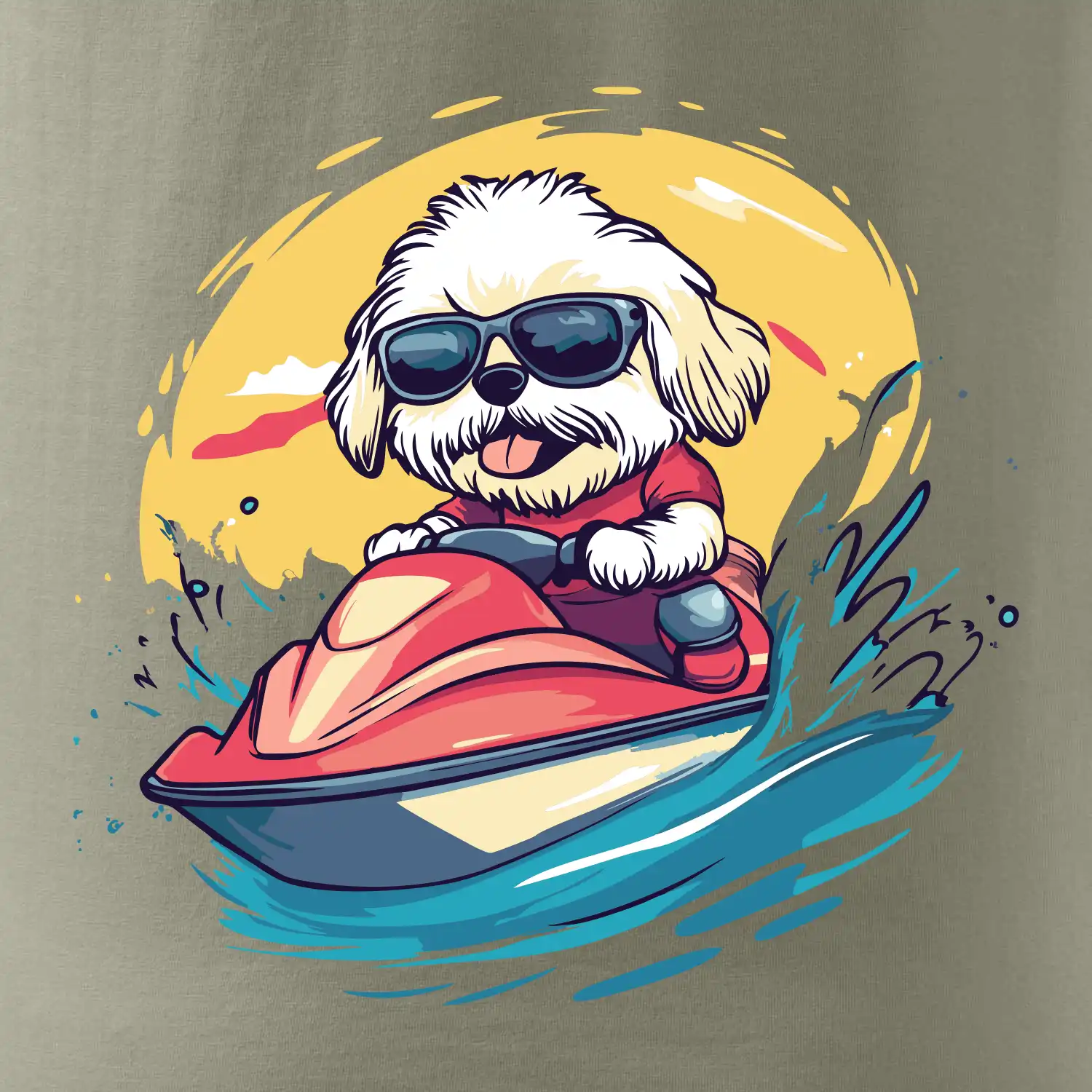 Lhasa Apso na vodním skútru