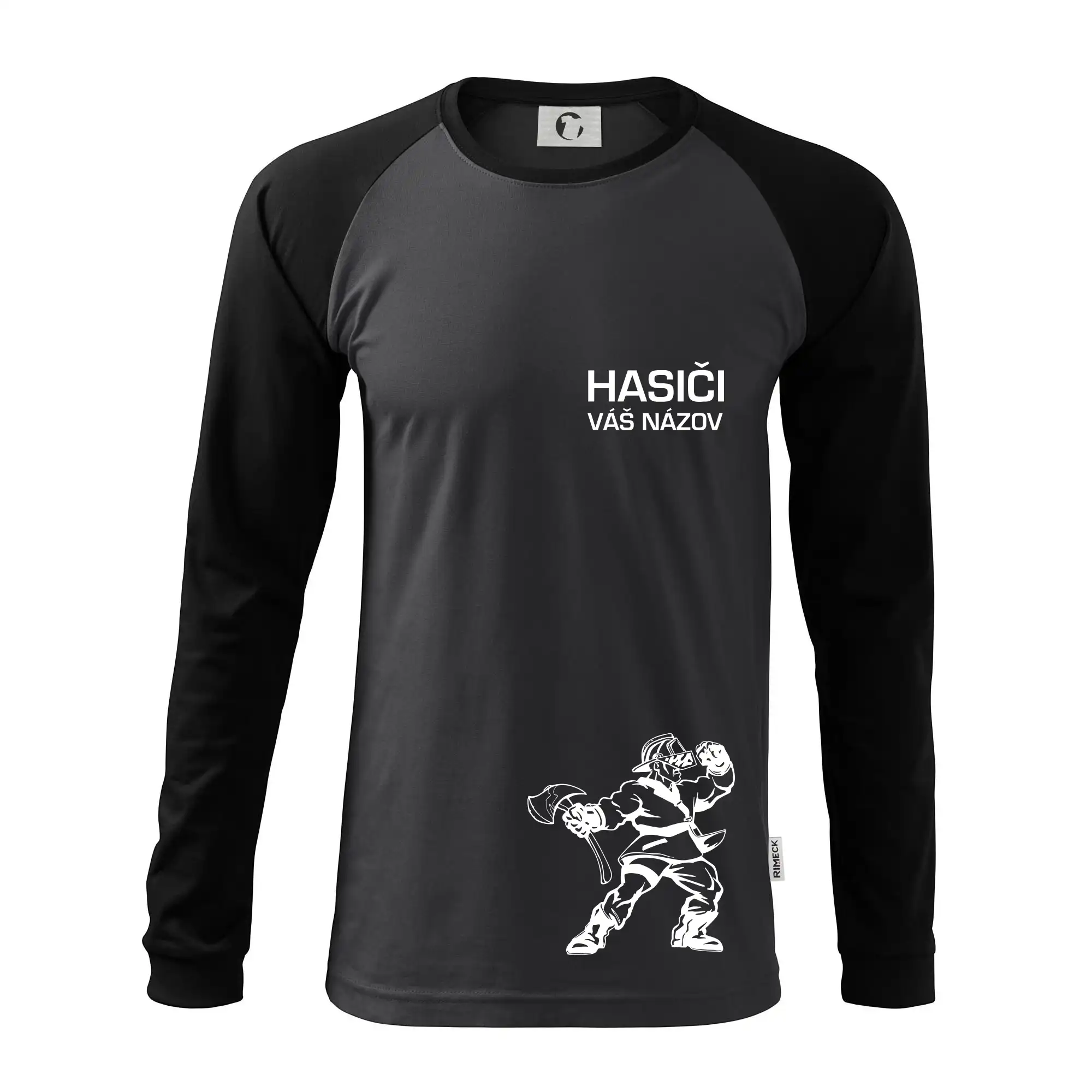 Originálne tričká pre hasičov - Hasič postava - vlastný názov - Pánske tričko s dlhým rukávom LS130