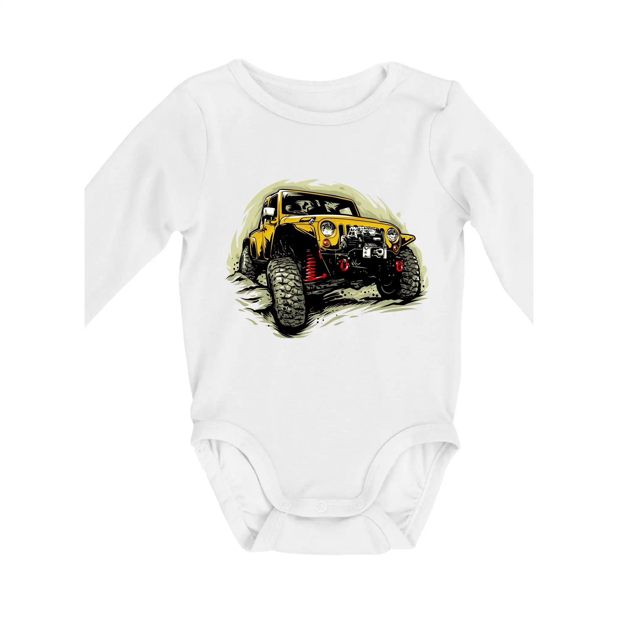 Auto tričká - Žltý offroad s navijakom - Body dojčenské s dlhým rukávom
