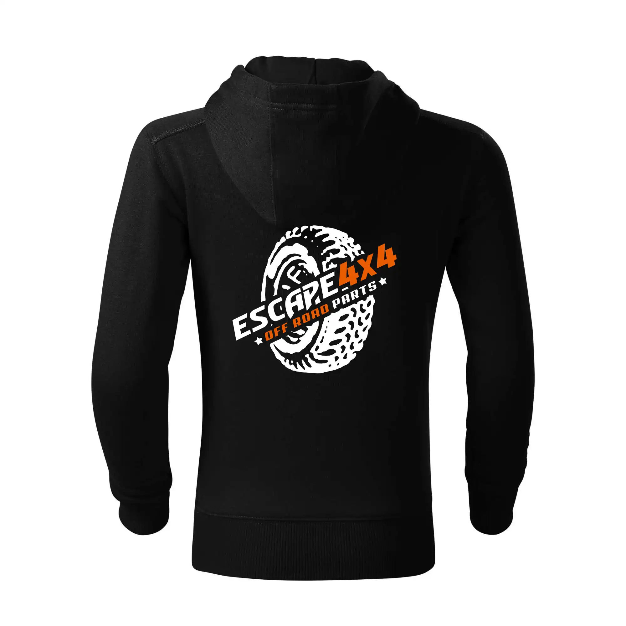 MyShirt tričká - Escape 4x4 Nápis vpředu a pneumatika na zádech - Mikina detská s kapucňou a zipsom