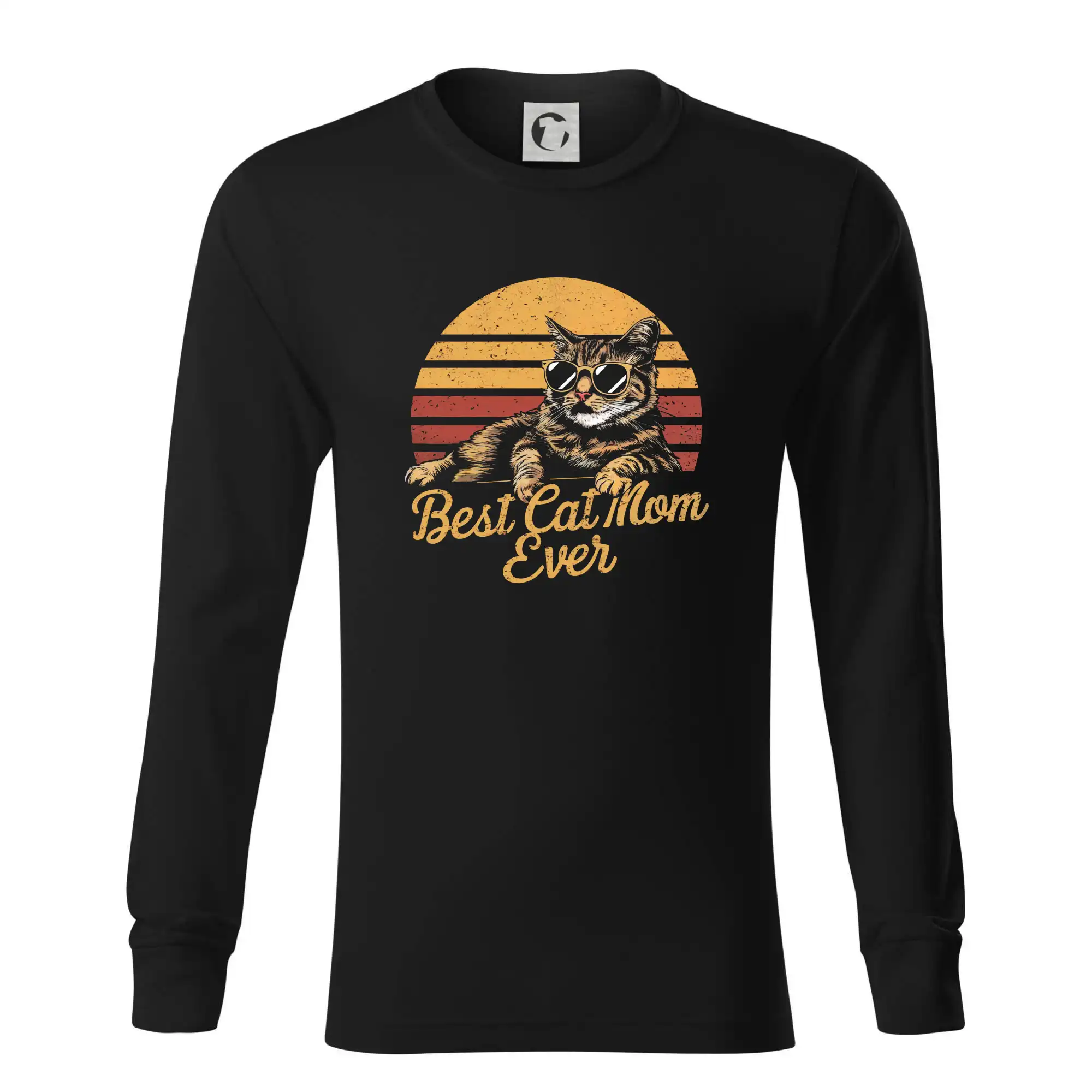 Vtipná tričká s mačkou - Best cat mom - vintage - Tričko s dlhým rukávom LS R05
