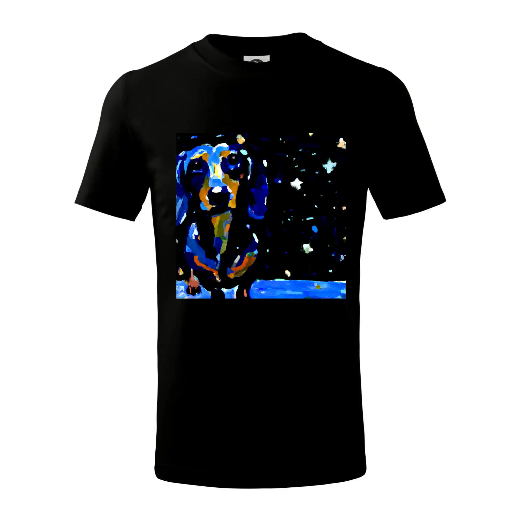 Jezevčík a noční obloha - olejová malba