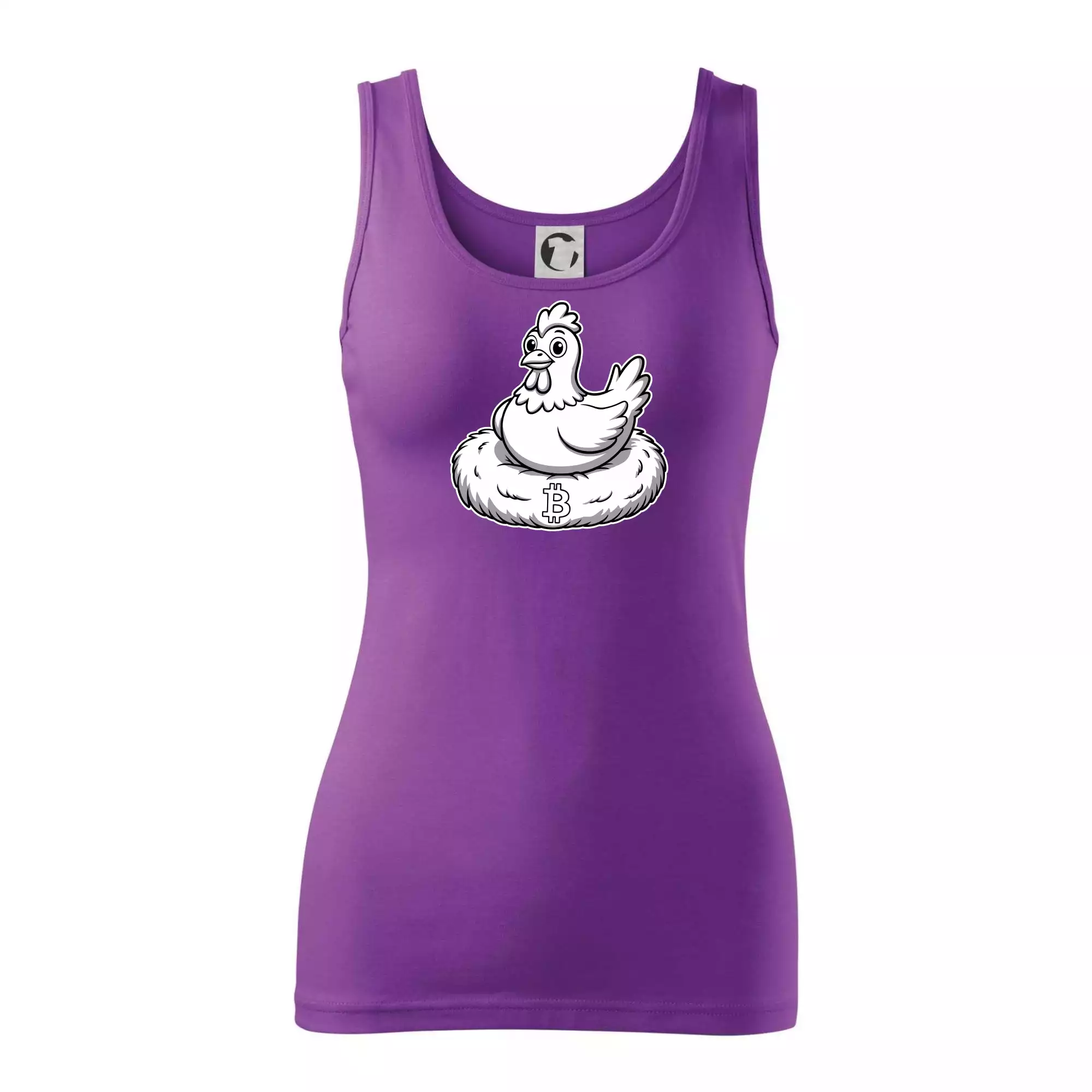 Kuře sedící na bitcoinovém hnízdě