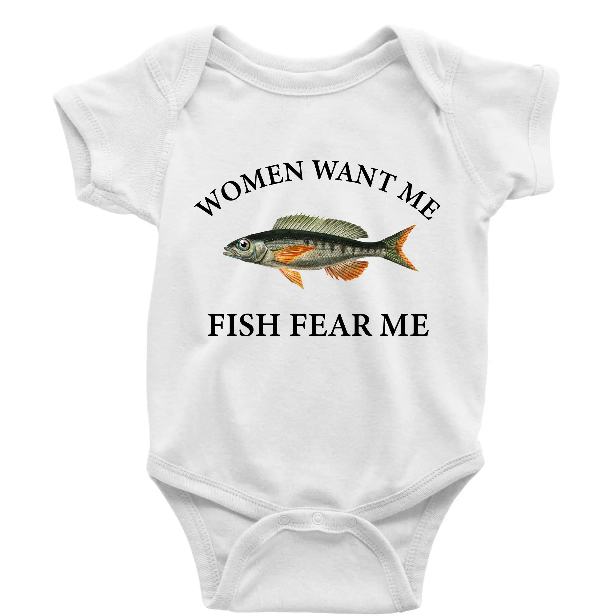 Tričká pre rybárov s potlačou - Women want me, fish fear me - Body dojčenské s krátkym rukávom